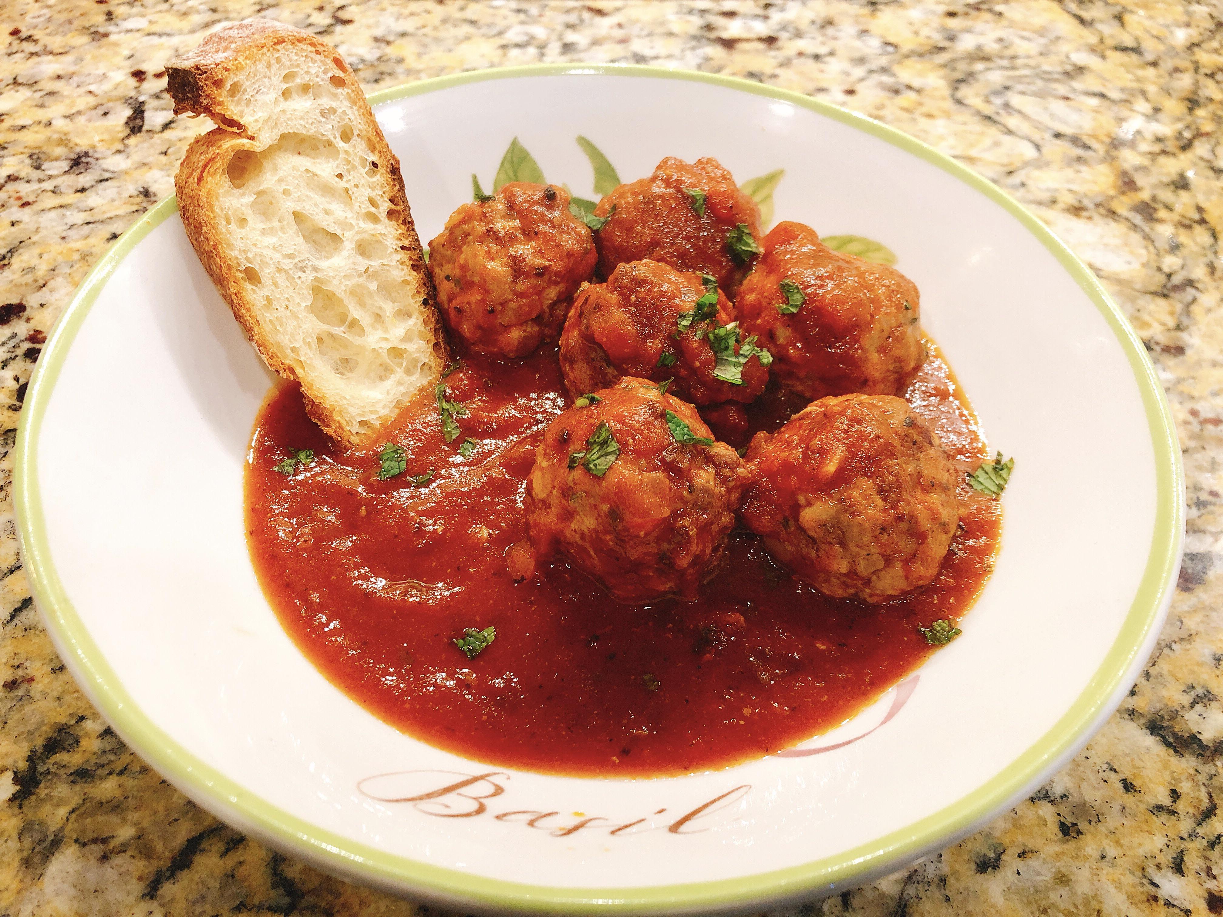 [Homemade] Pecorino Meatballs with Mint Tomato Sauce r/food