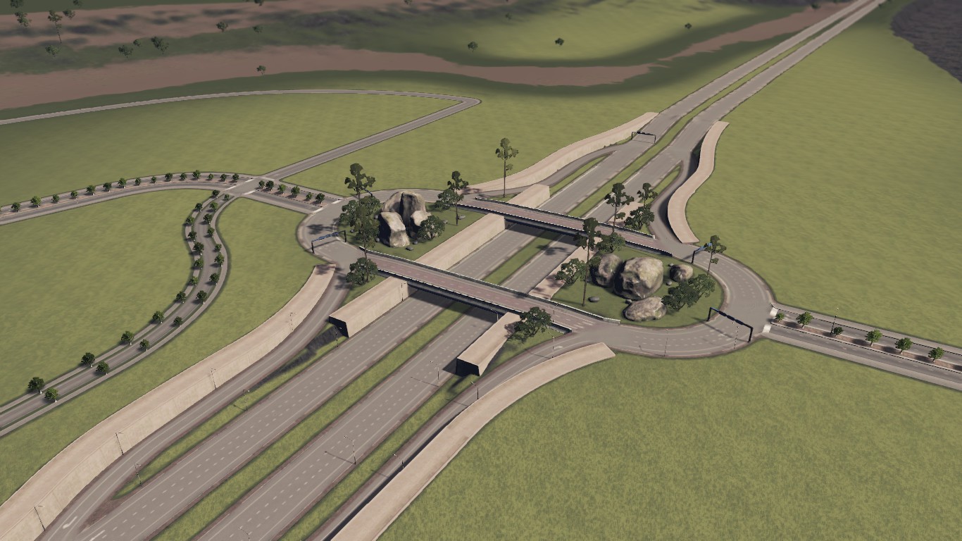 My attempt at sunken highway exit r/CitiesSkylines
