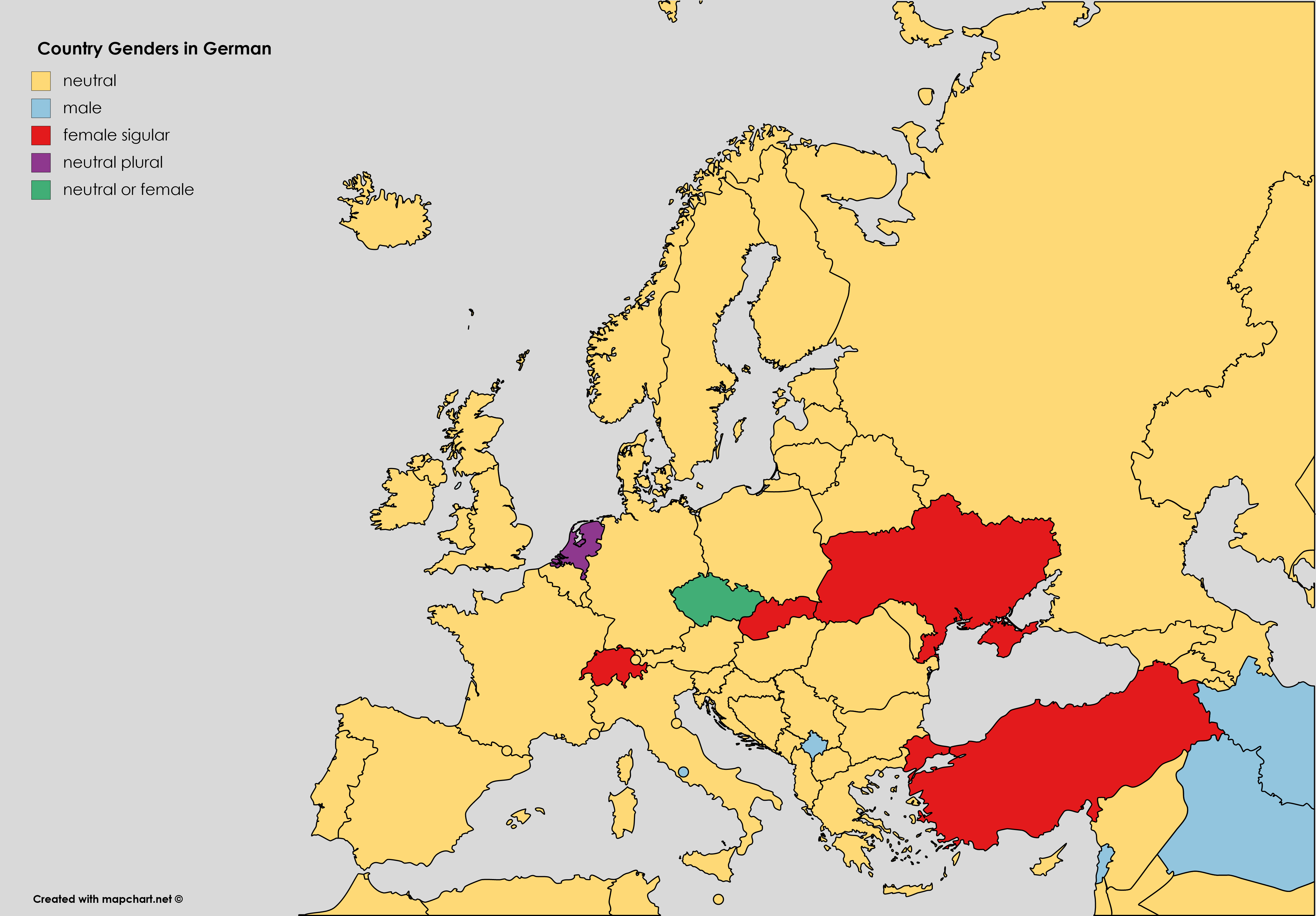 Grammatical Genders of Countries in German r/MapPorn