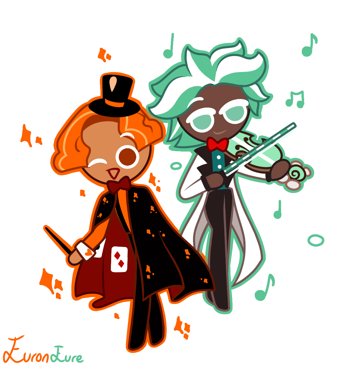 Decided to draw Cinnamon Cookie and Mint Choco Cookie together r