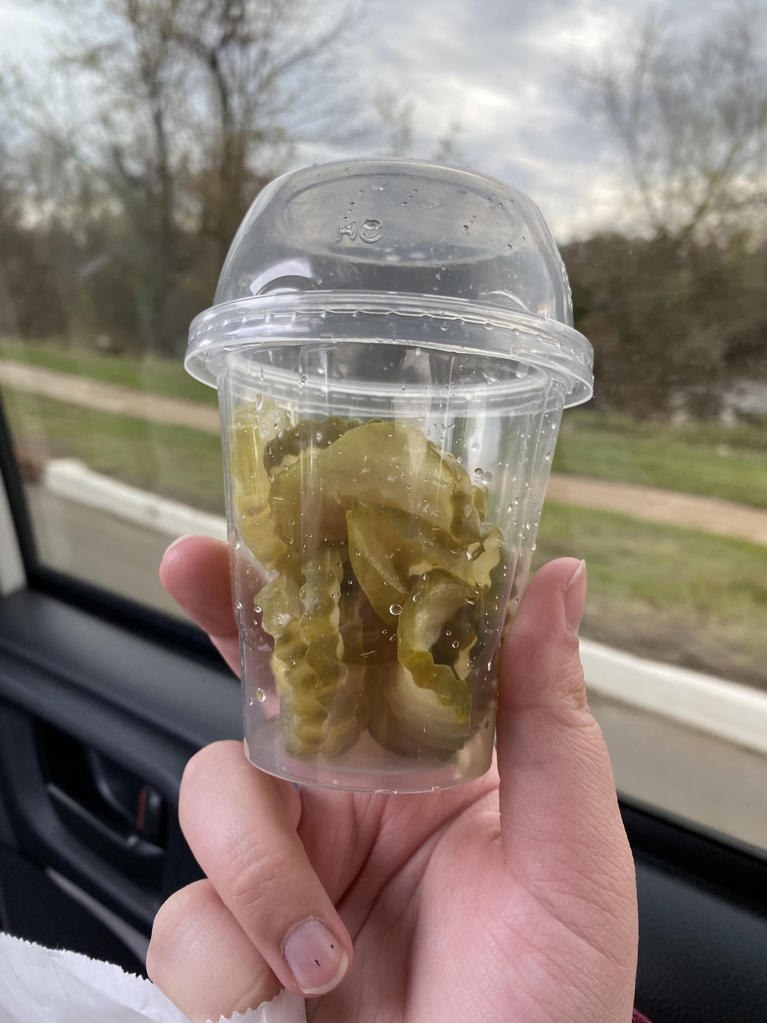Asked for side of pickles at Burger King and they FILLED this cup I ate