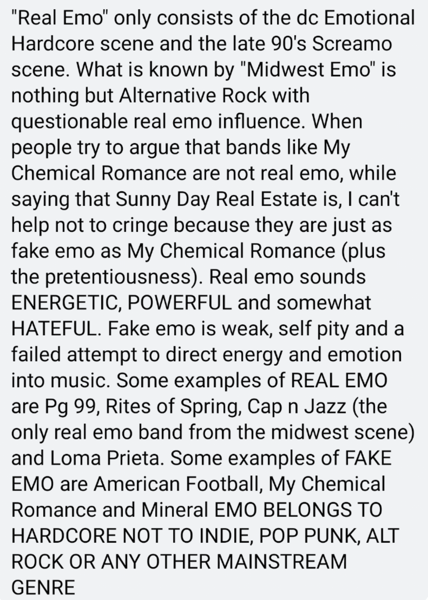 Gatekeeping what "Real Emo Music" is.... On a meme page. r/gatekeeping