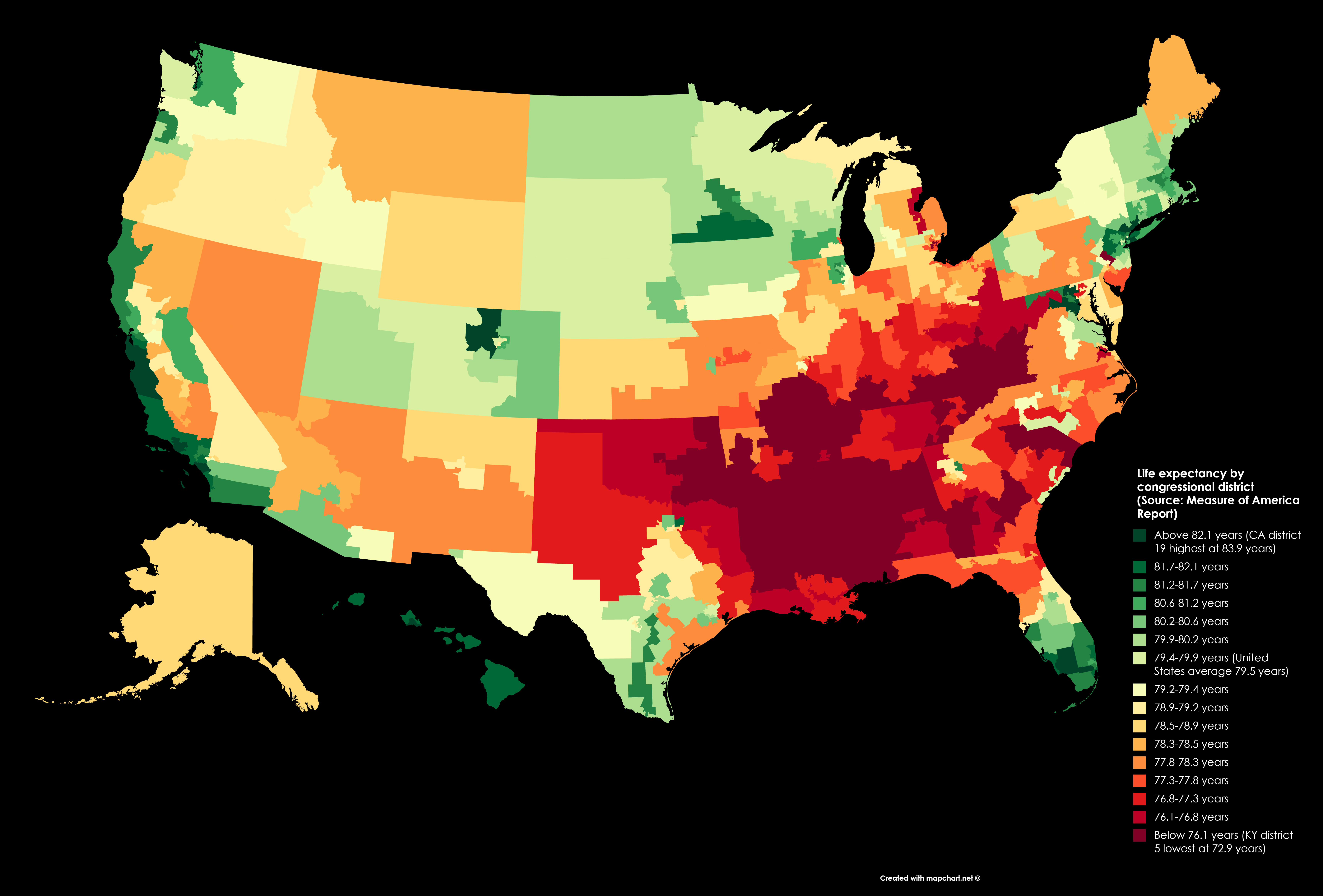 Life Expectancy by congressional district r/MapPorn