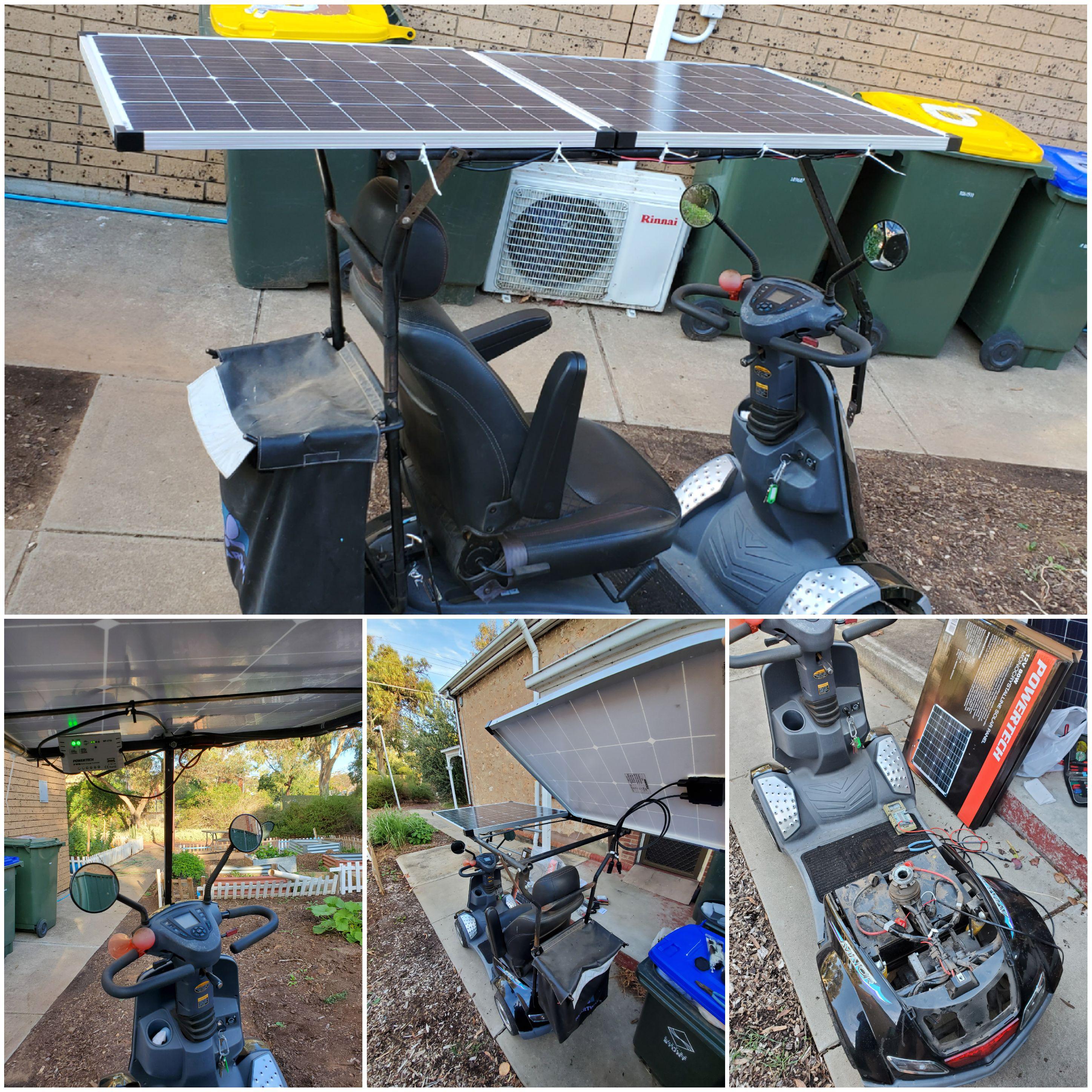Made a solar canopy for my 80yo neighbors mobility scooter, 4X the