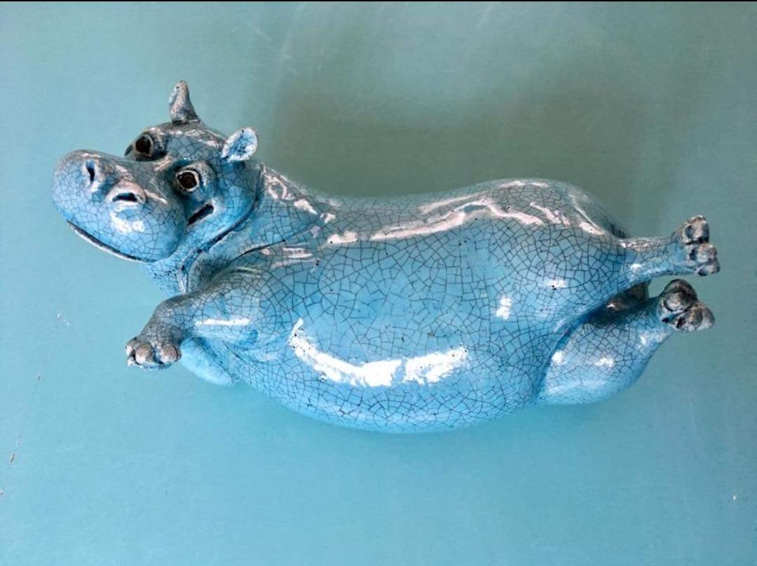 Hippo, Ceramic Raku, 20cm r/Art