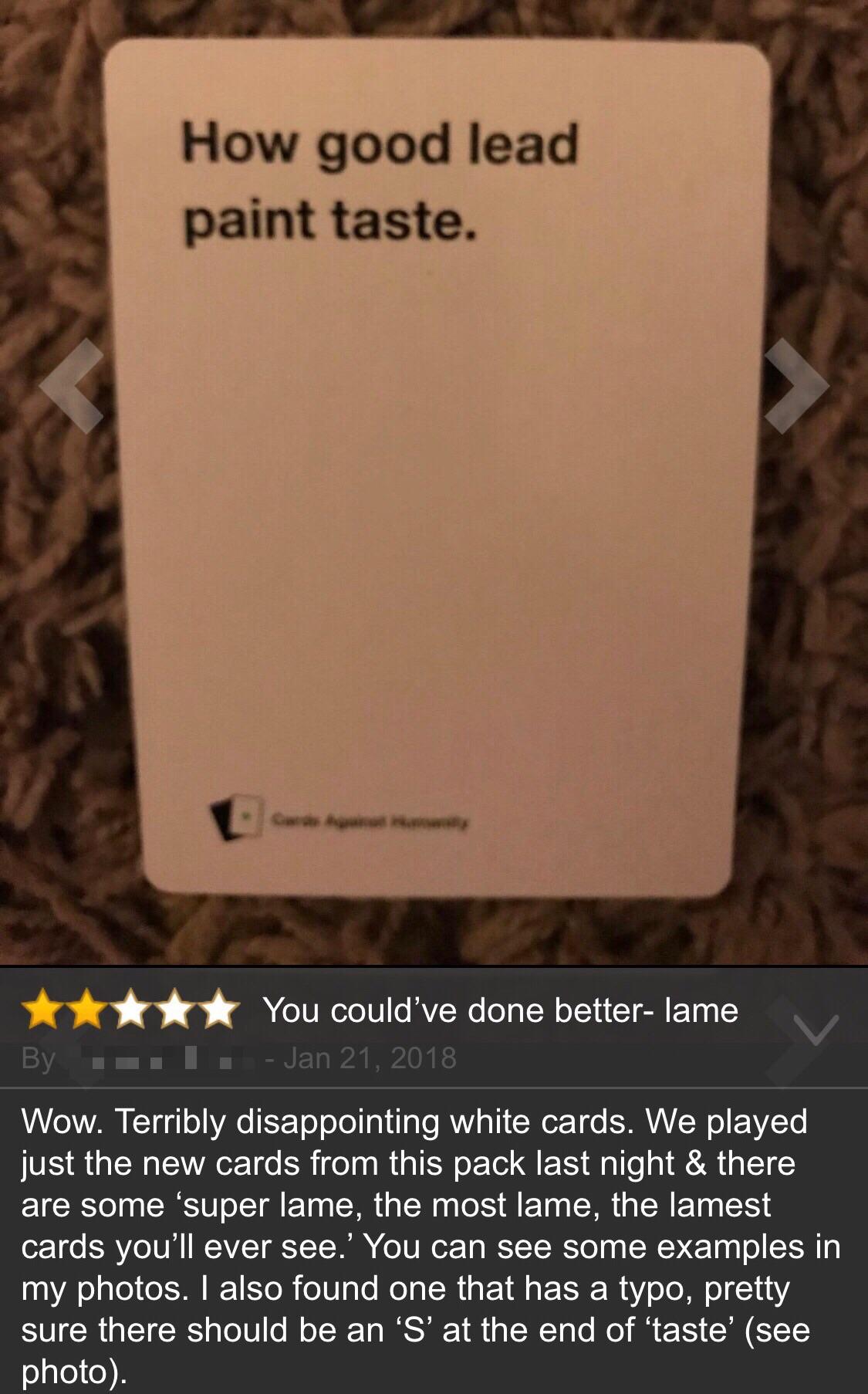 Amazon review of a Cards Against Humanity pack r/woooosh