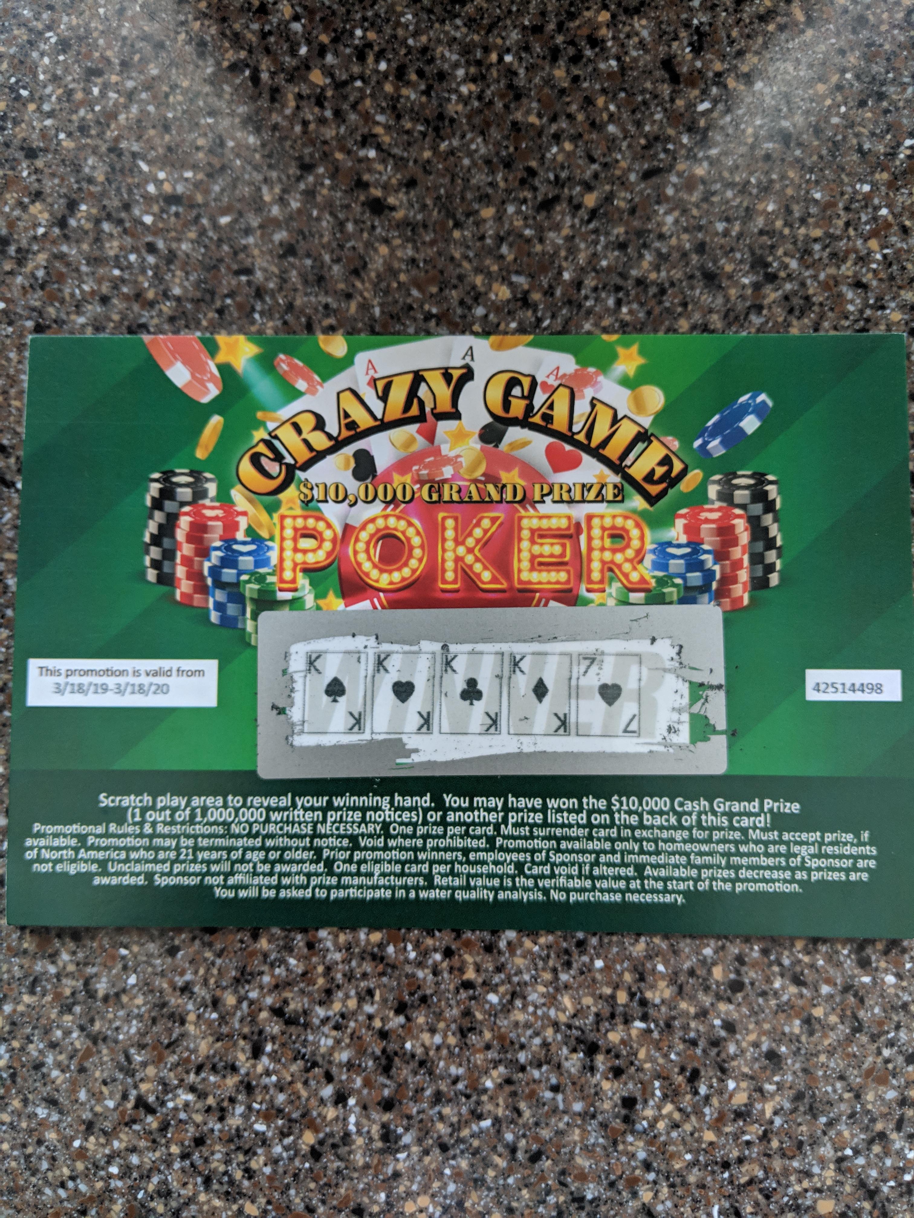 Crazy Game Poker 10,000 grand prize, is it a scam? Just received it in