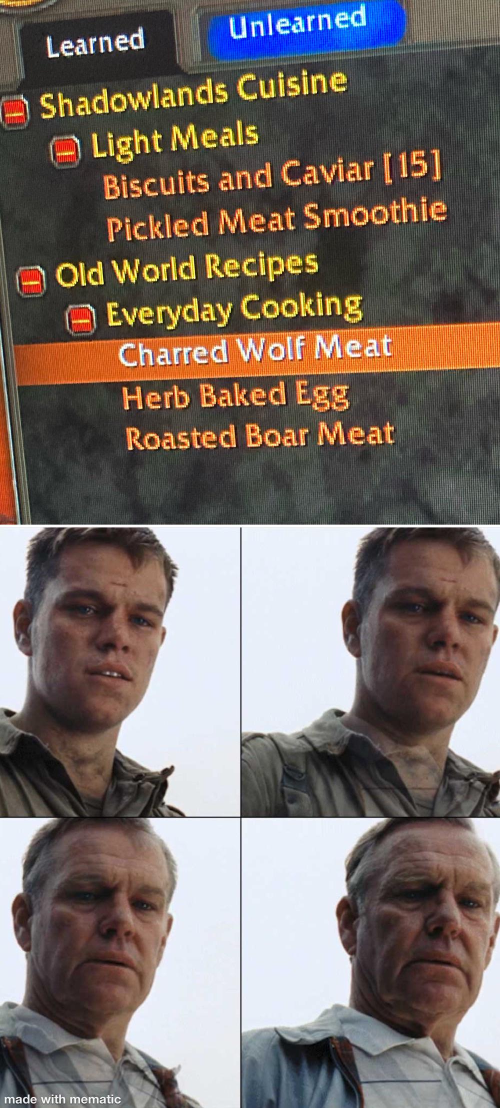 When you start cooking in shadowlands and see that classic WoW recipes