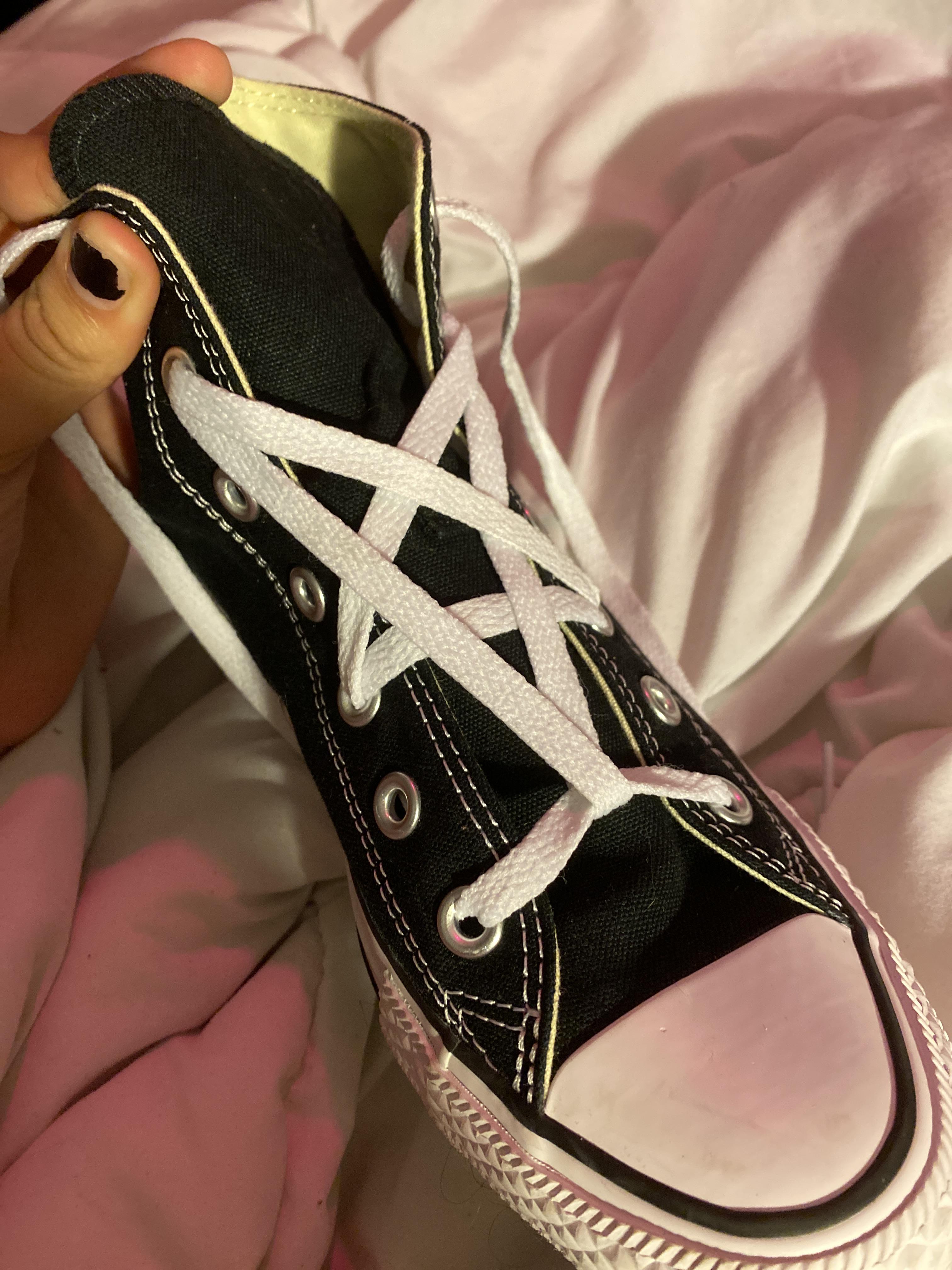 learned how to do a pentagram with my laces 😎😎 r/satanism