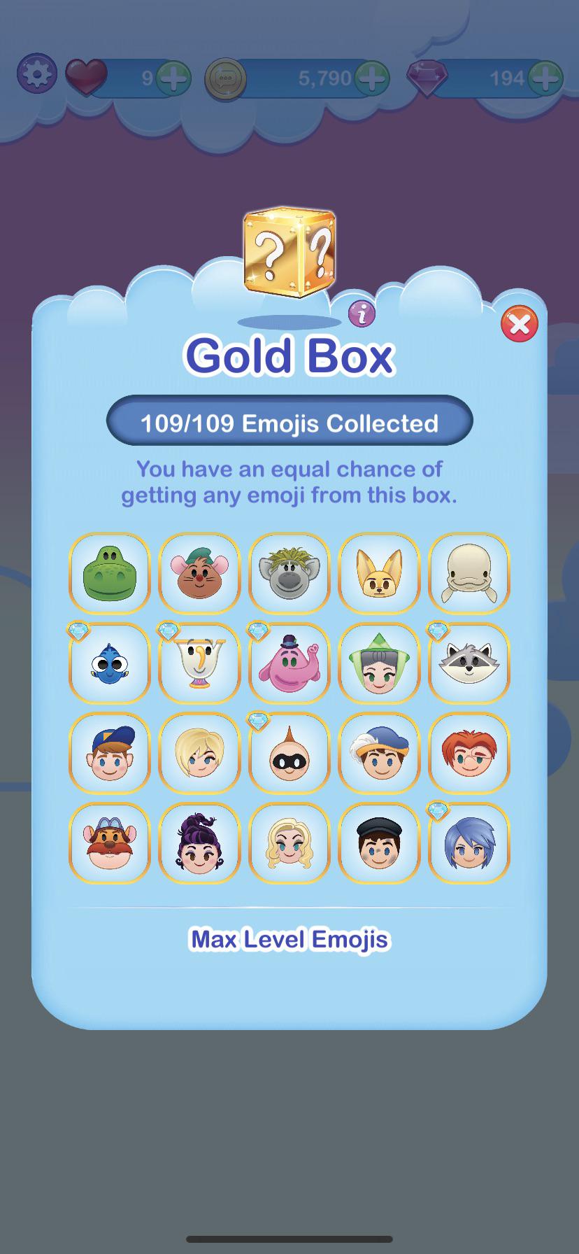 20 golds emojis to max out to gold box r/disneyemojiblitz
