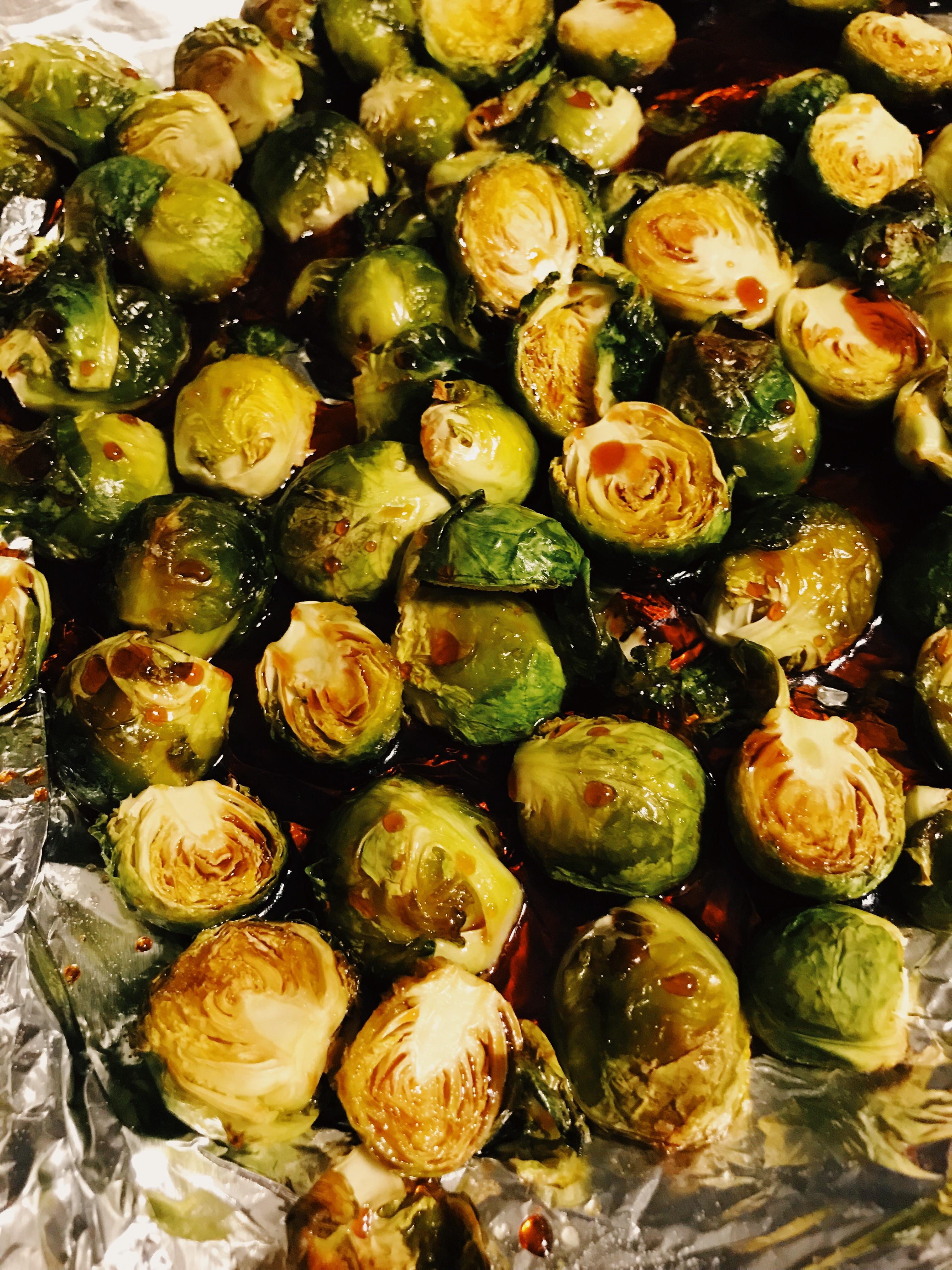 [OC] Roasted brussel sprouts glazed in a sweet soy reduction. [3024 x