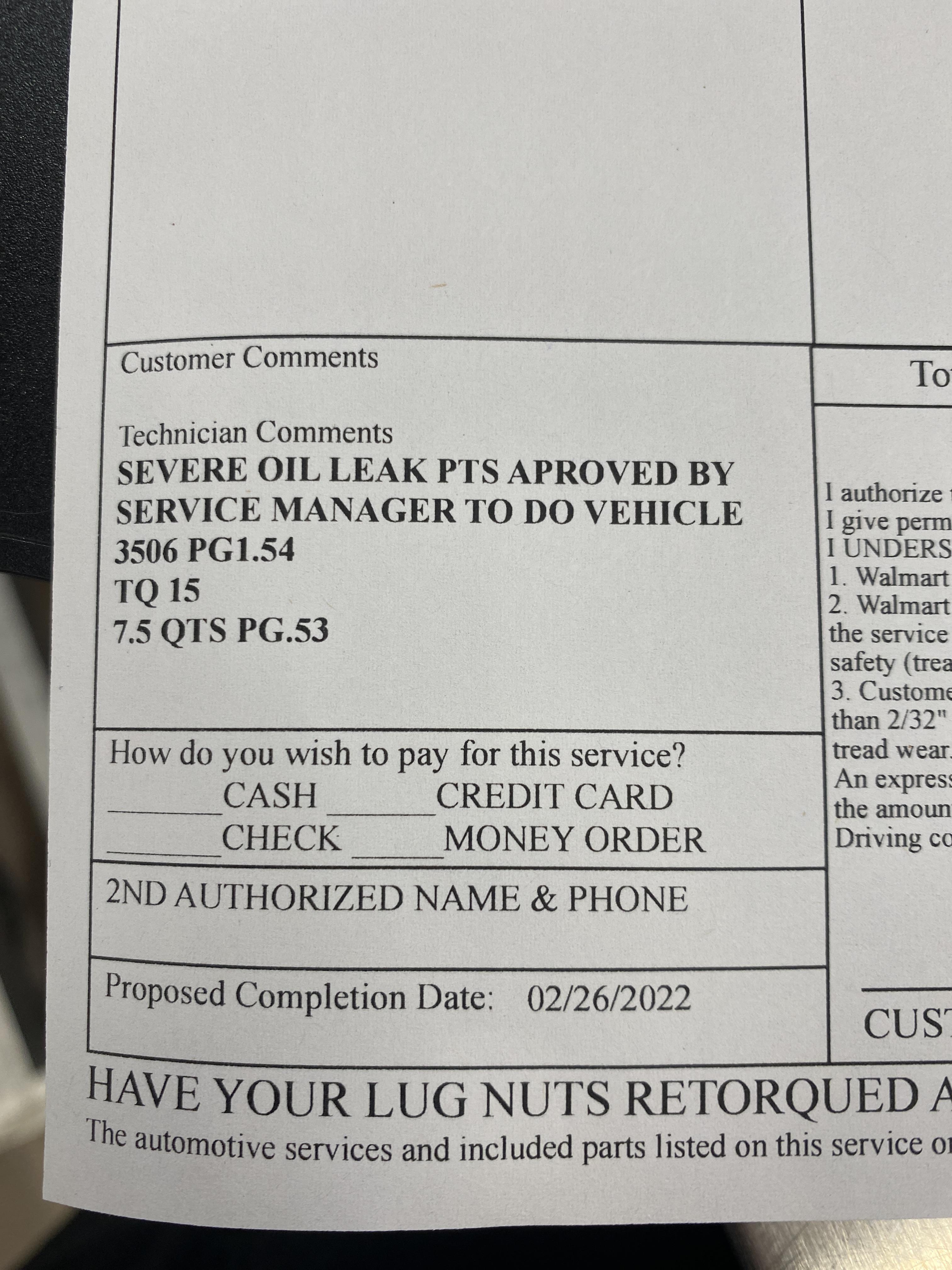 2006 Cadillac DTS oil change, Walmart Auto center gave me this. What