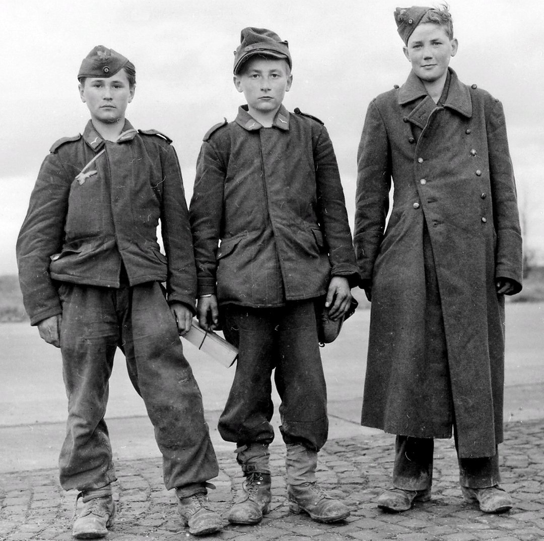 Captured german childsoldiers, members of the Luftwaffe. wwiipics