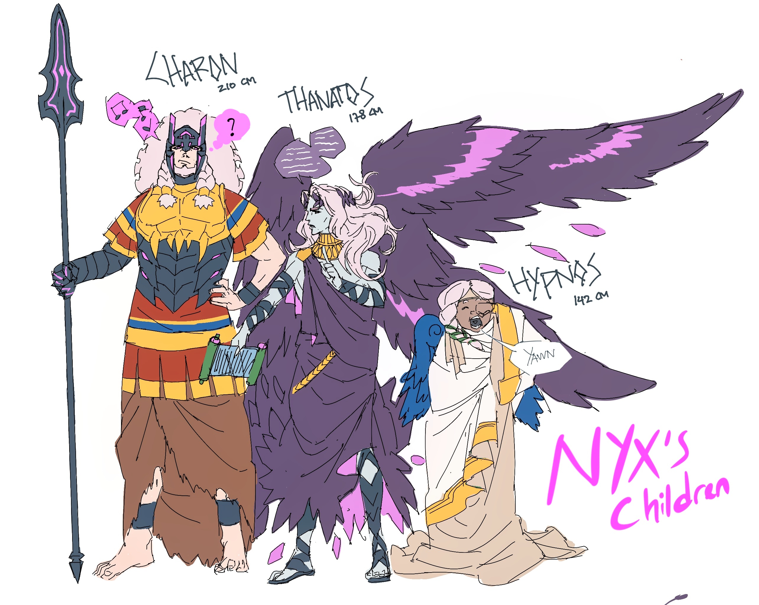 Charon, Thanatos, and Hypnos simple design concept by me r