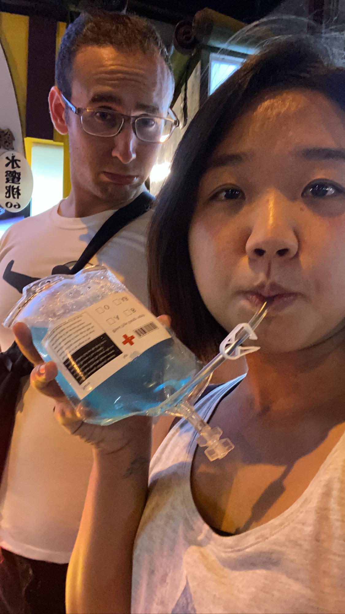 Drinking from an IV drip... wewantcups