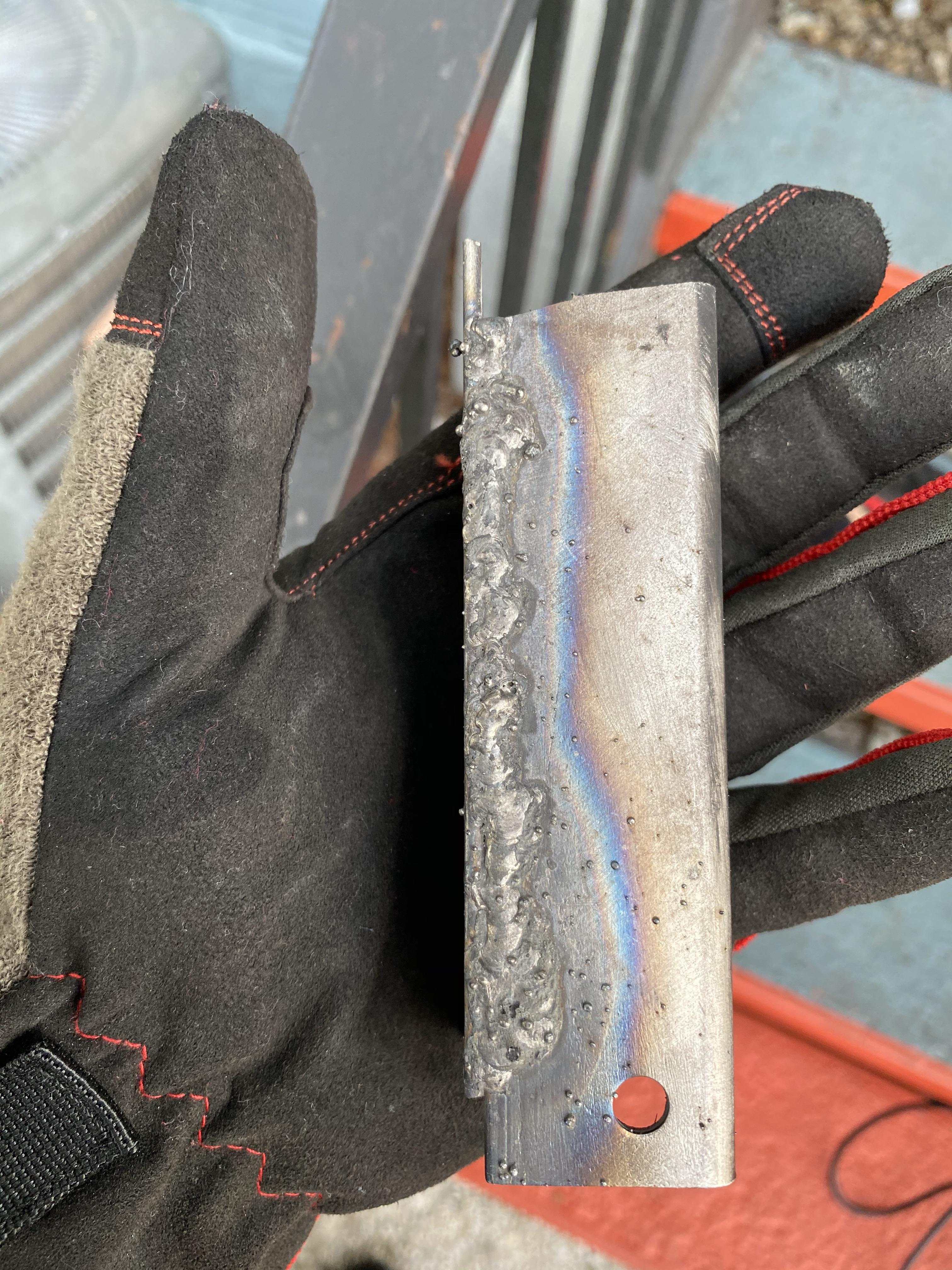 First time welding. Using titanium flux 125 volt E and wire speed 5