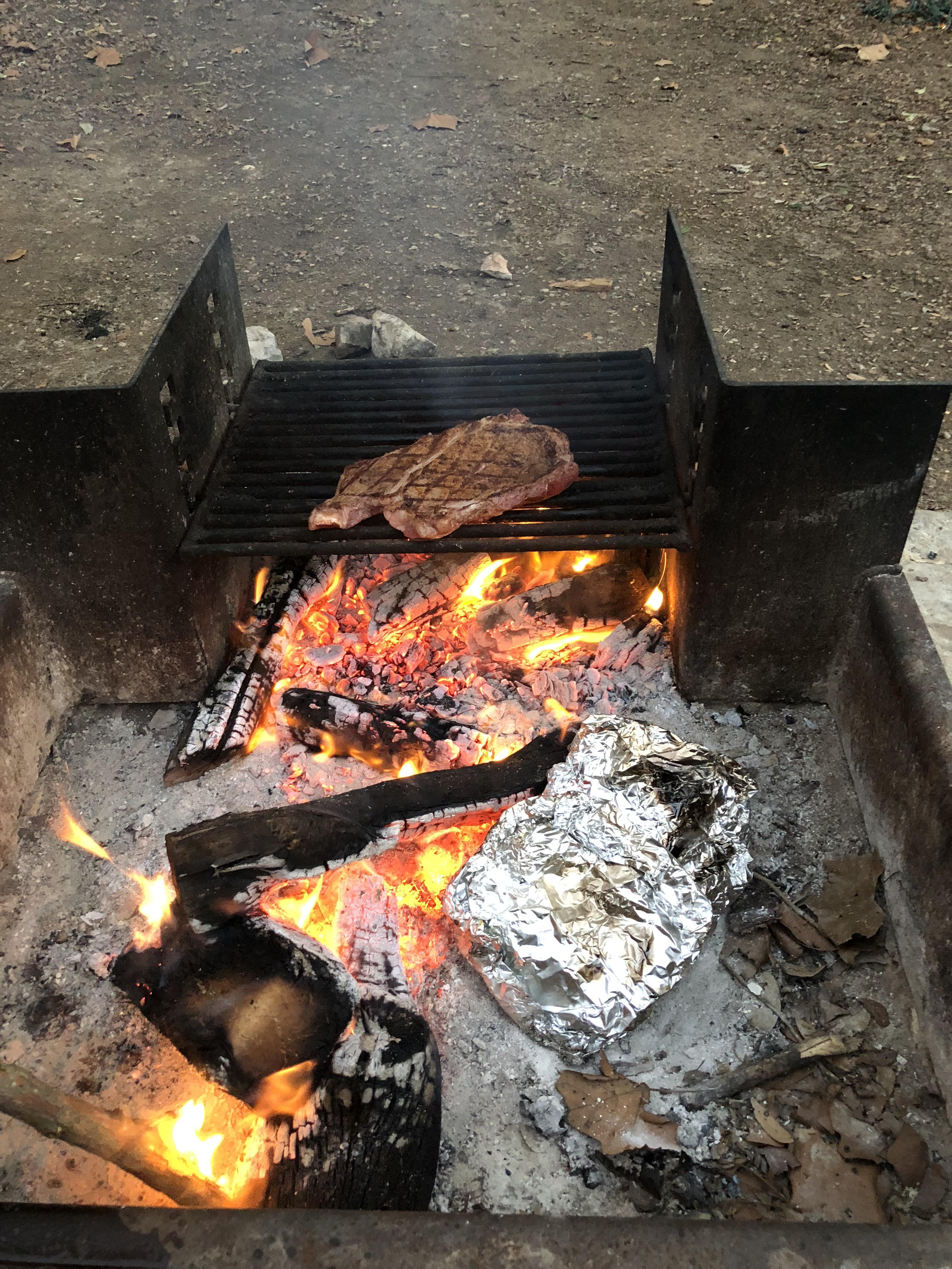 Everything tastes better cooked on. An open fire! Steak and in the foil