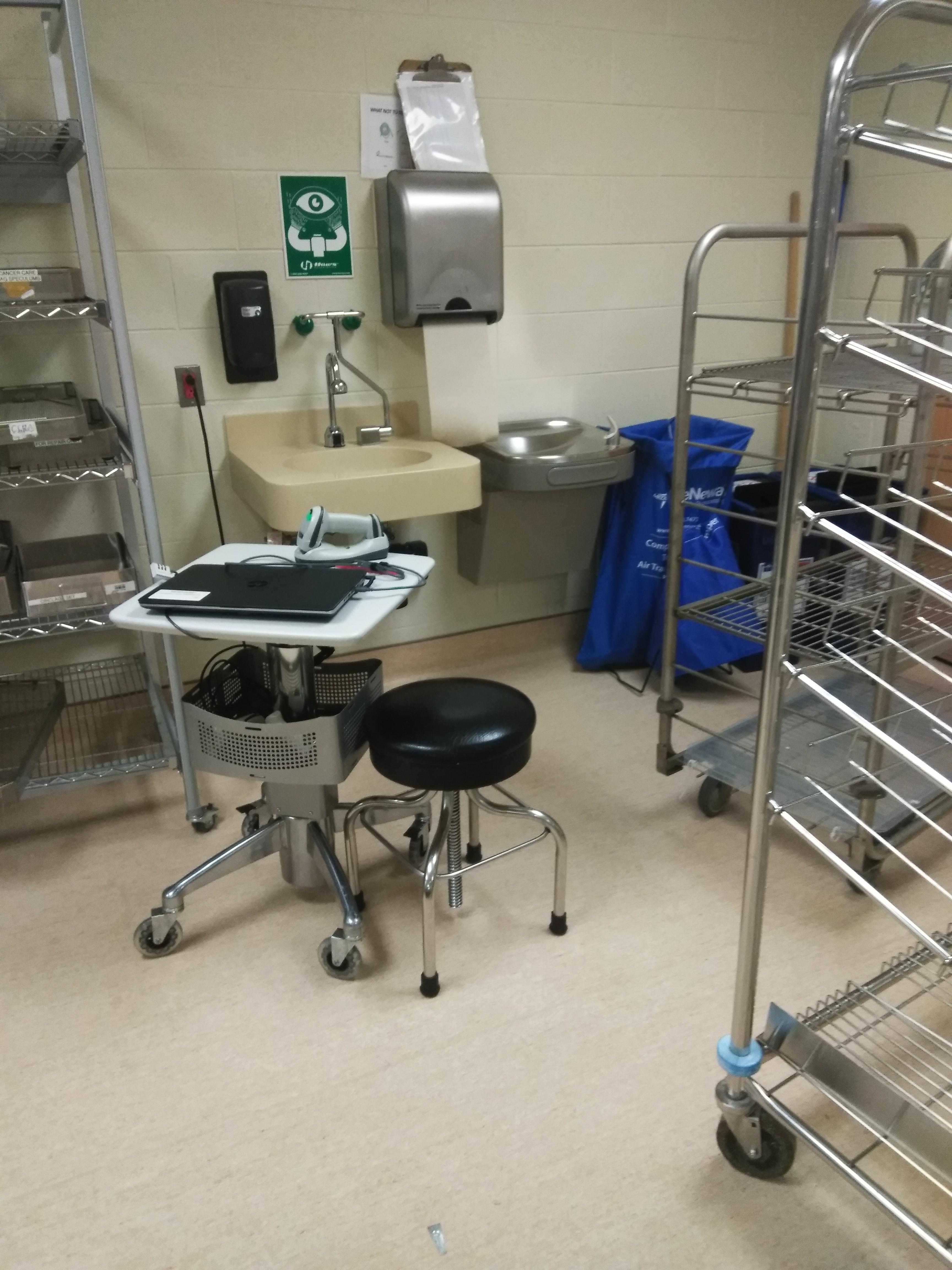 We keep a drinking fountain in the decontamination area of the hospital. Right next to the dirty