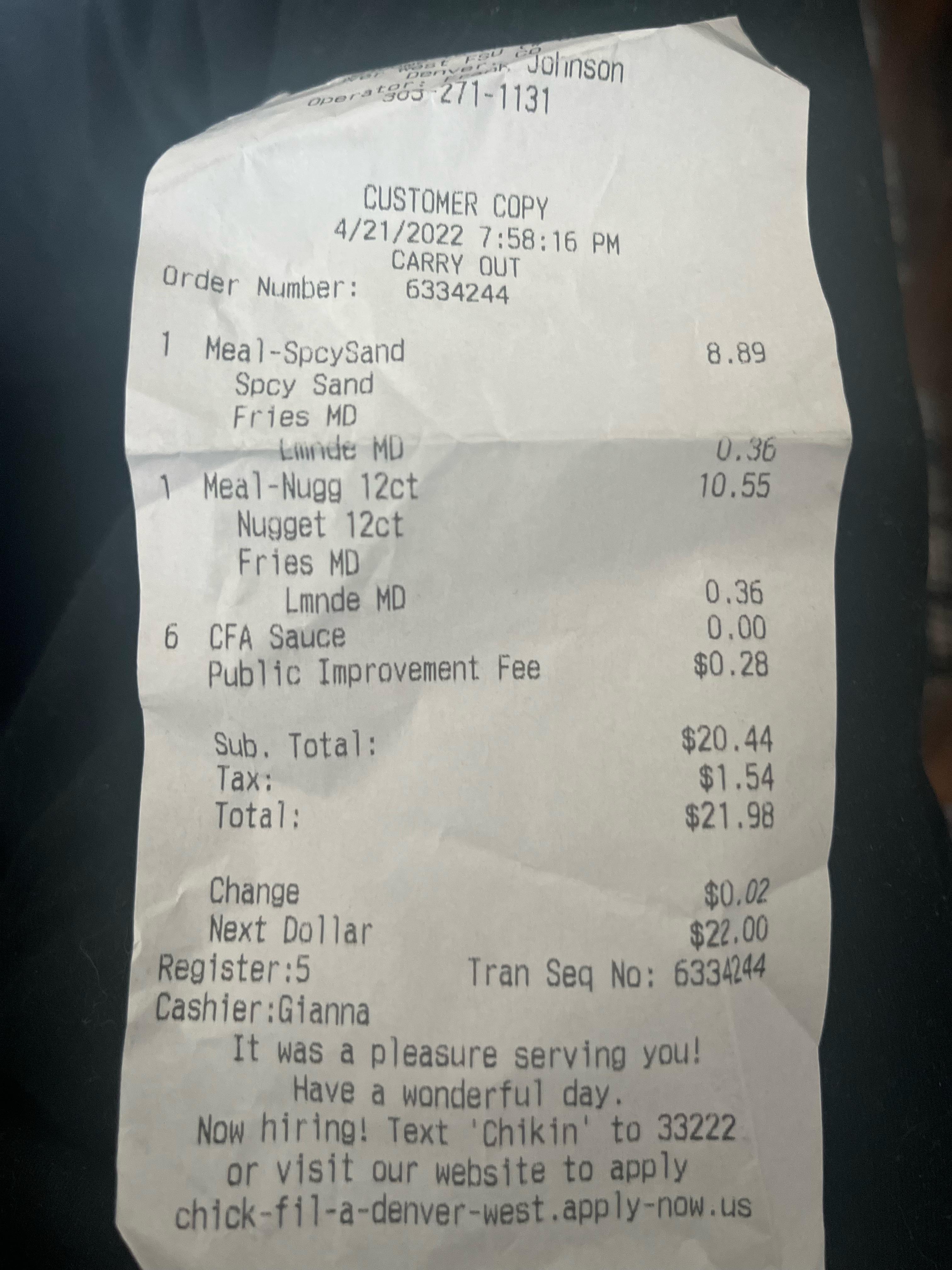 ChickfilA charged me a “Public Improvement” fee r/mildlyinfuriating