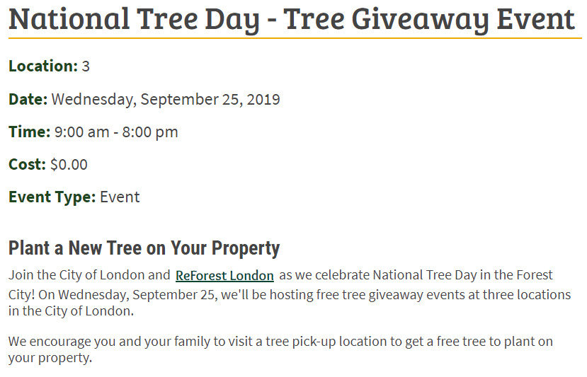 National Tree Day City of London Giving Away Free Trees! londonontario