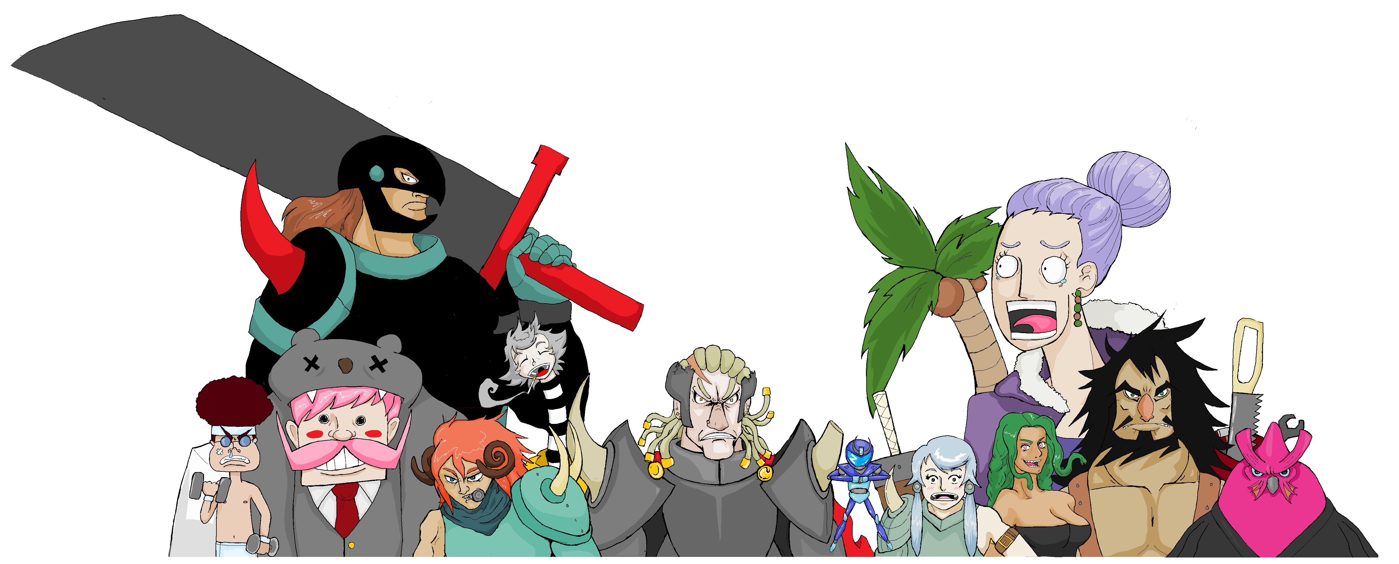 My full OC pirate crew done in ms paint, the Dread Knight Pirates. r