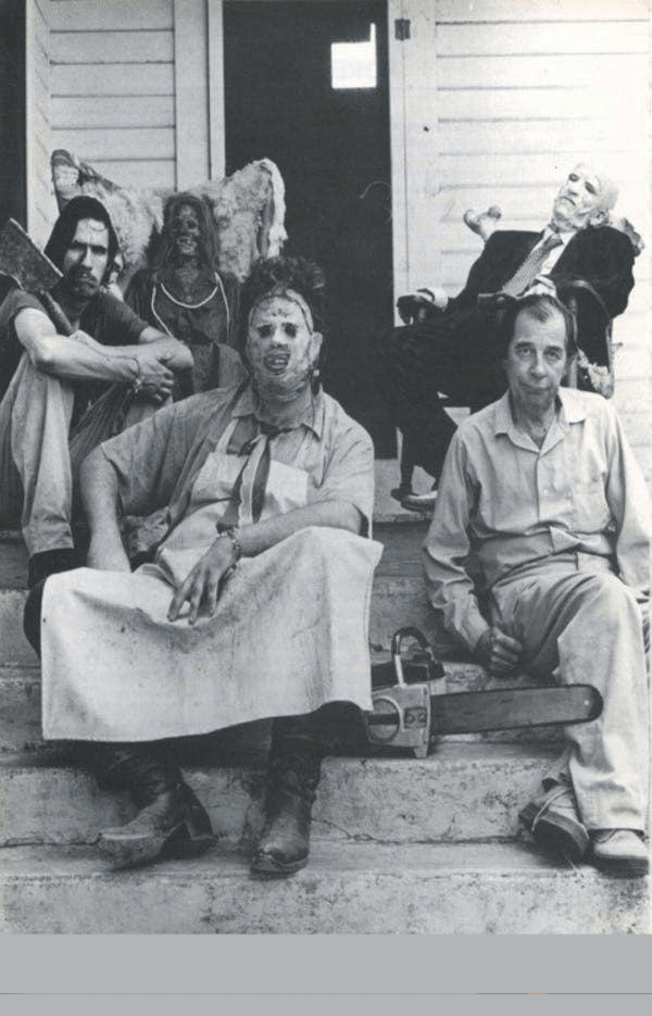 (1974) the cast of The Texas Chainsaw Massacre on break after shooting
