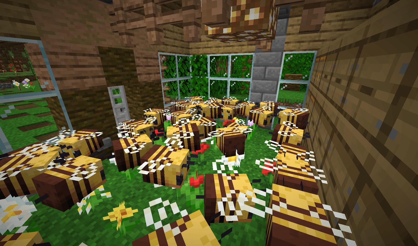 my bee farm at maximum efficiency! Minecraft