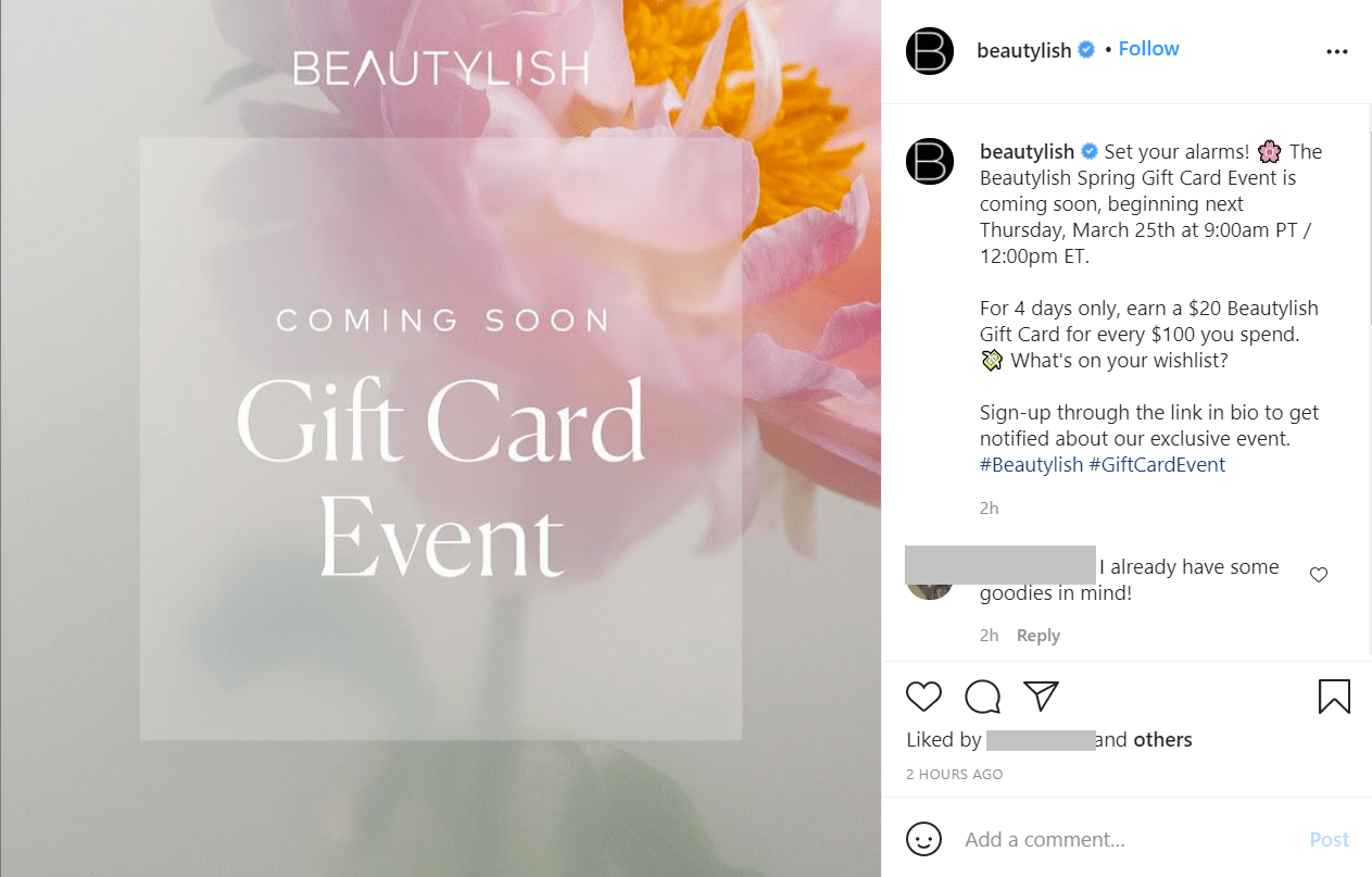 Beautylish gift card event 3/25 Receive a 20 Beautylish Gift Card for every 100 you spend