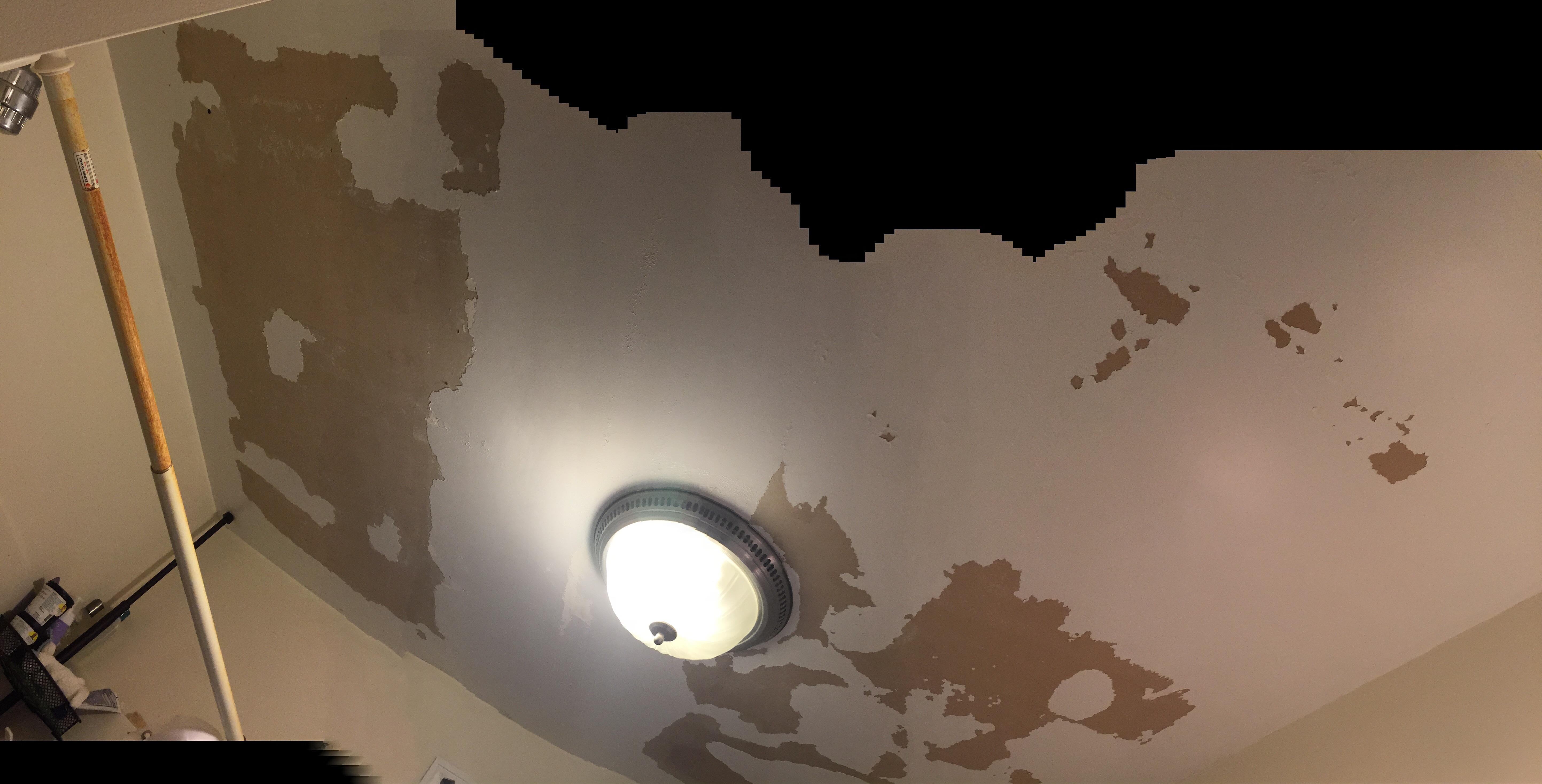 Peeling bathroom ceiling midscraping. There’s gonna be more bare