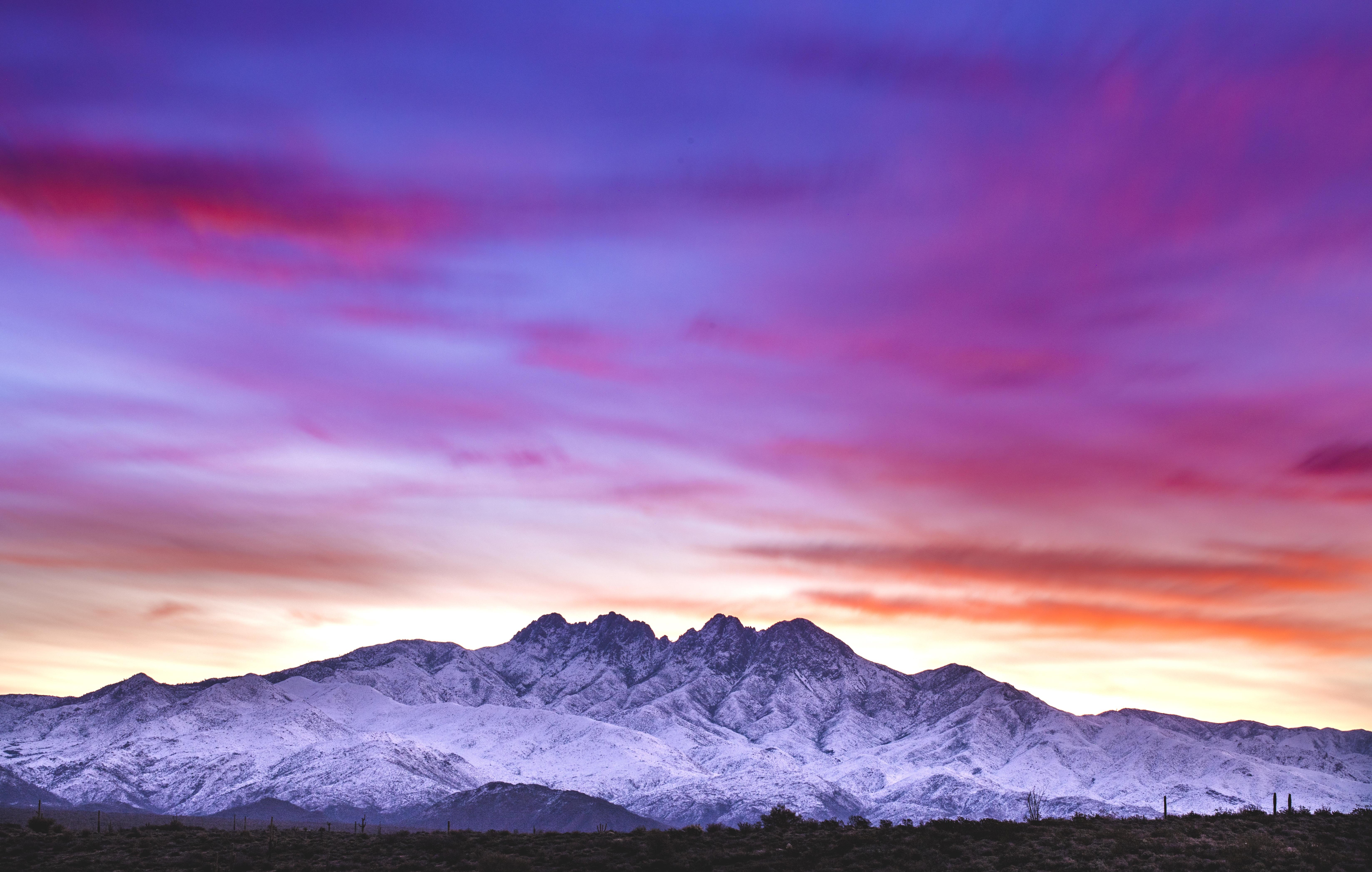 Snow capped Four Peaks during sunrise. [6593×4189] Wallpaperable