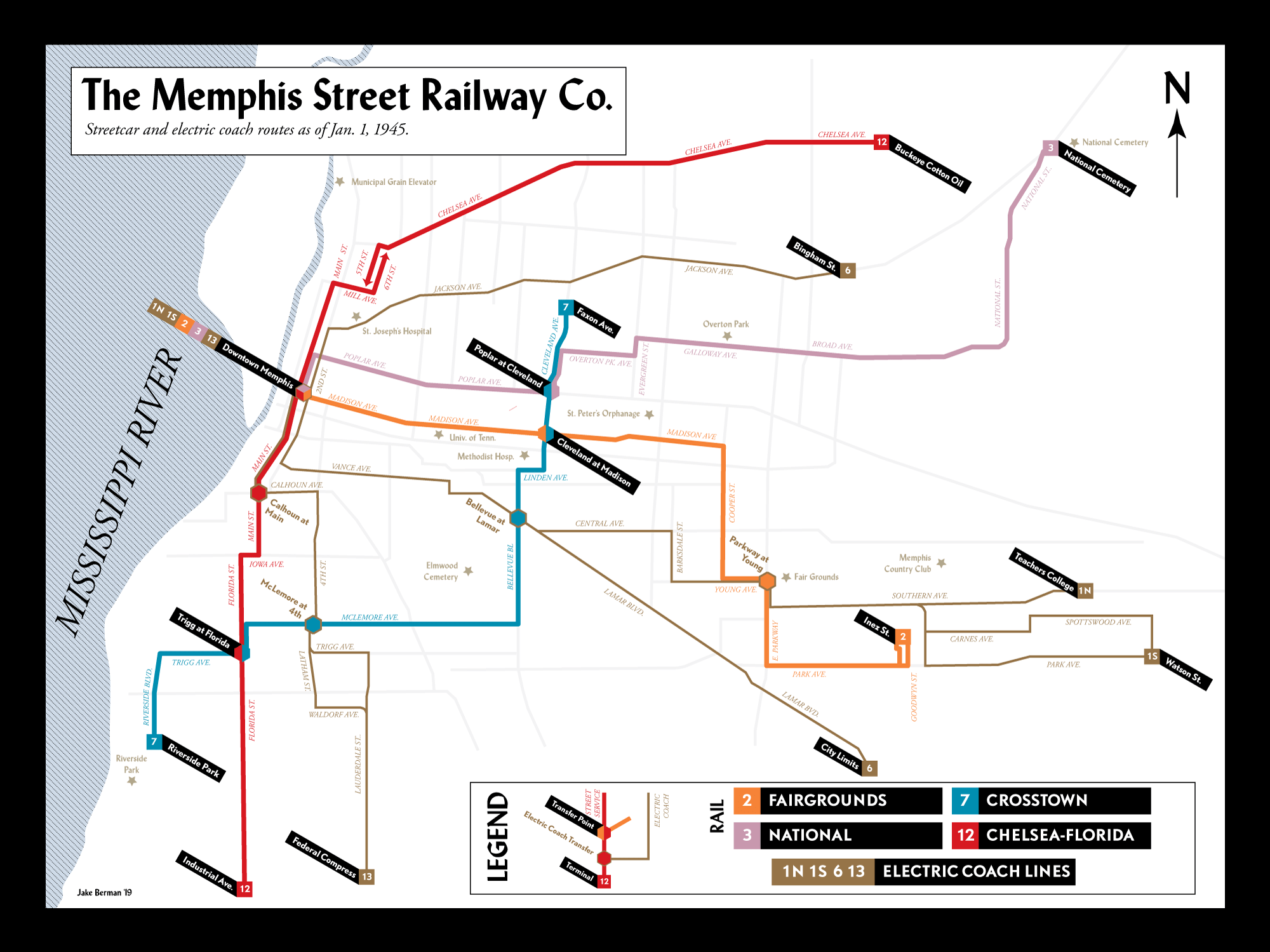 I drew a map of Memphis's rail system in 1945. r/memphis