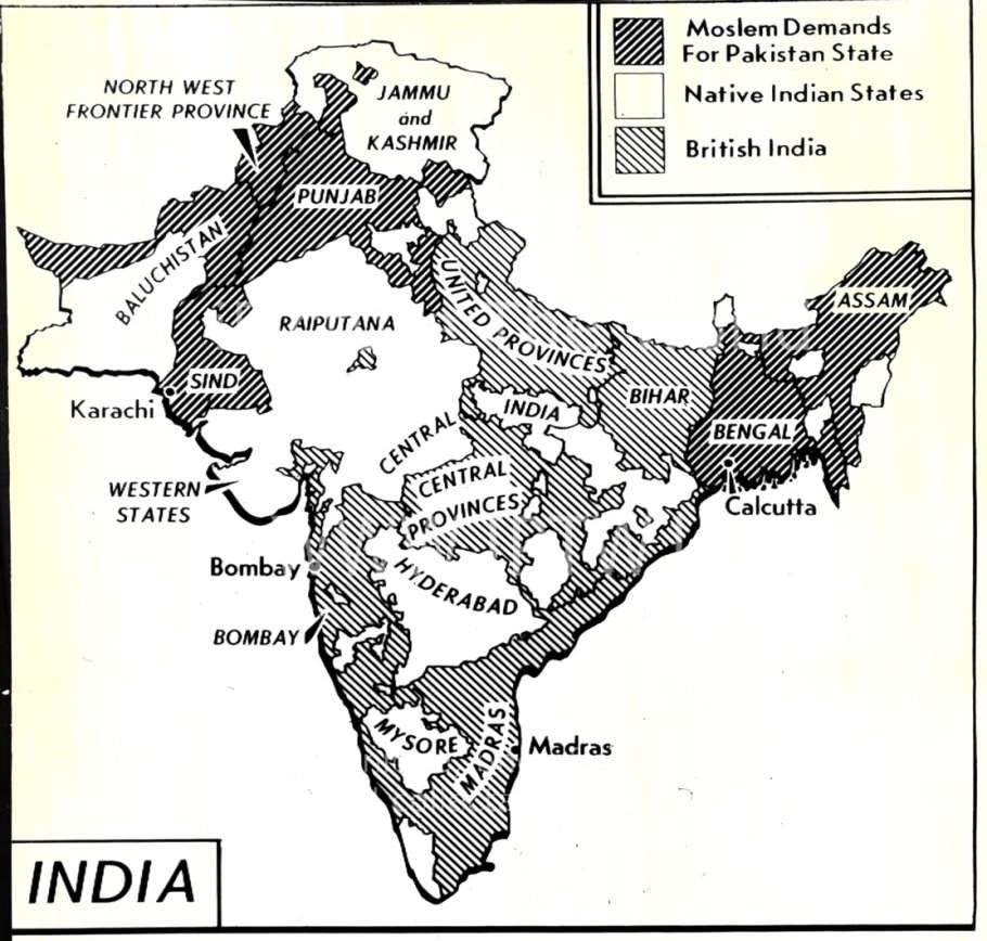 A news bureau map from August 1947, prePartition, attempts to