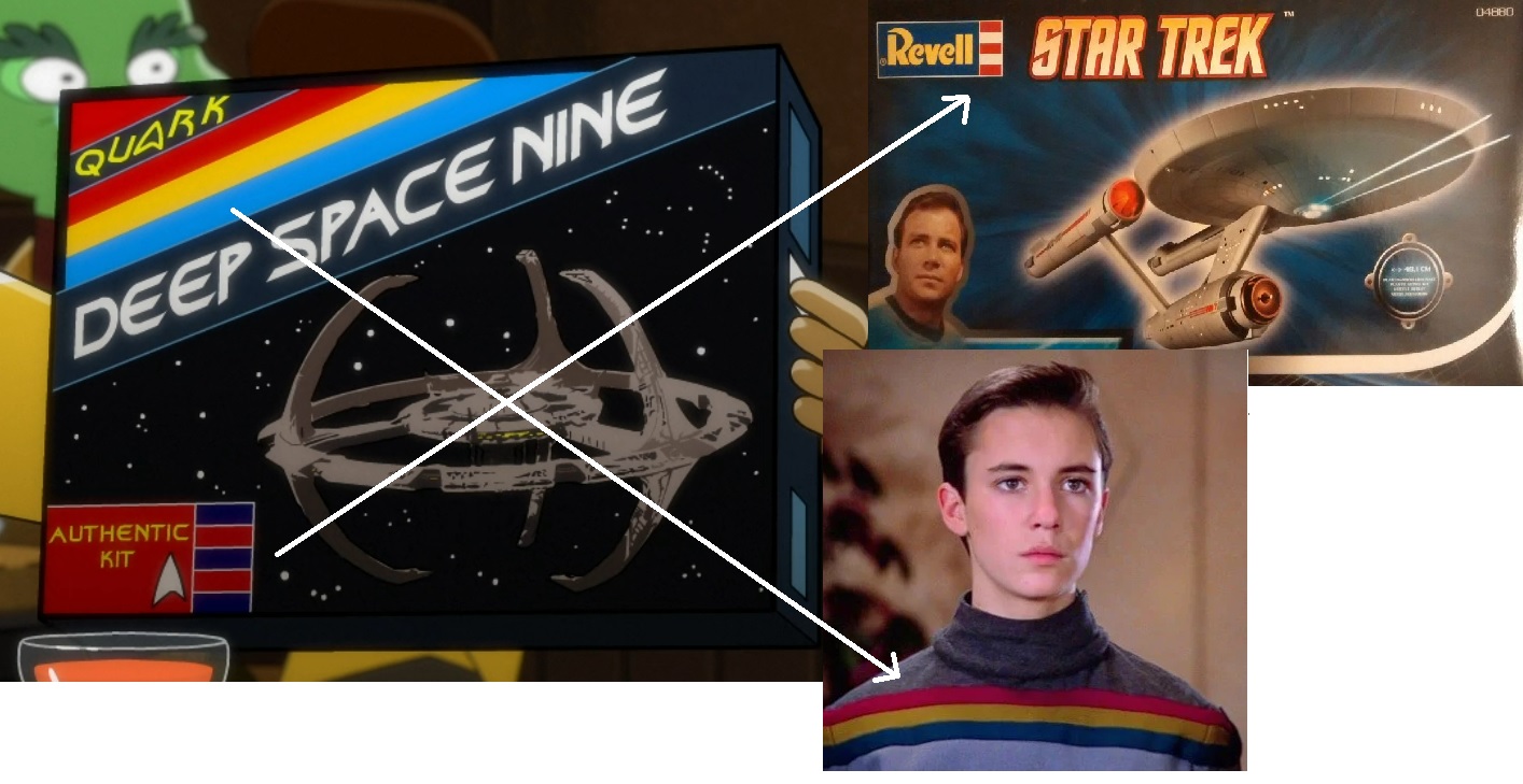 DS9 model in S02E05 references Revell's Star Trek models and Wesley's