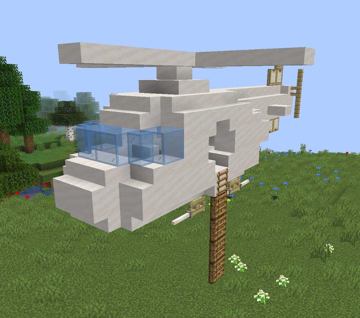 Made a rope ladder and a helicopter for it to hang from. r/Minecraft