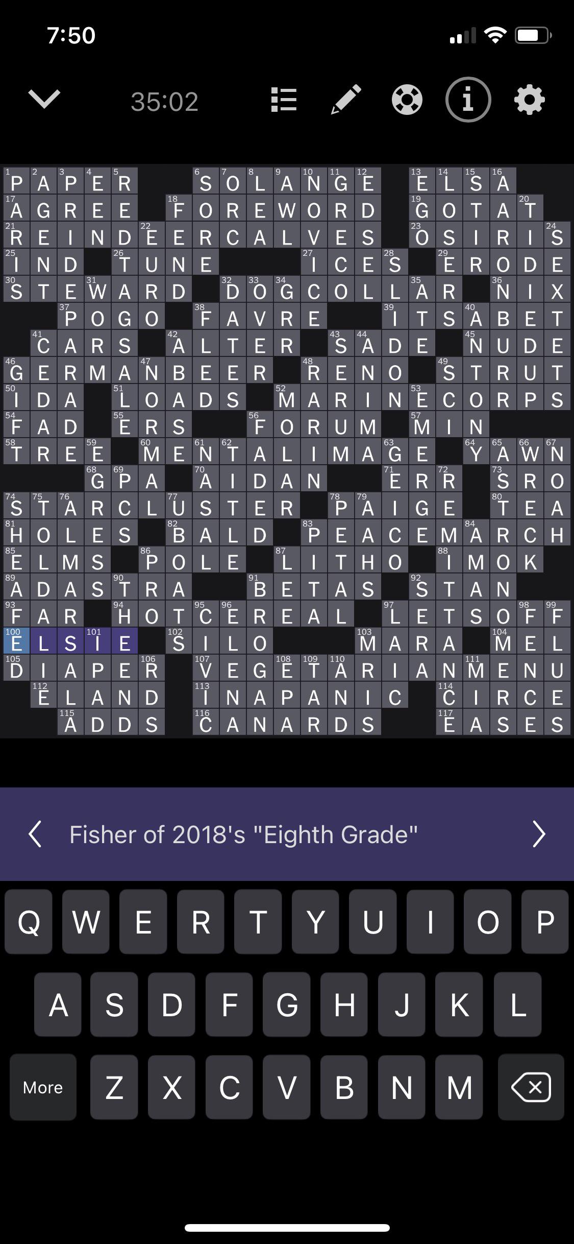Elsie Fisher (and a reference to Eighth Grade) in the Sunday NYT Crossword! r/boburnham