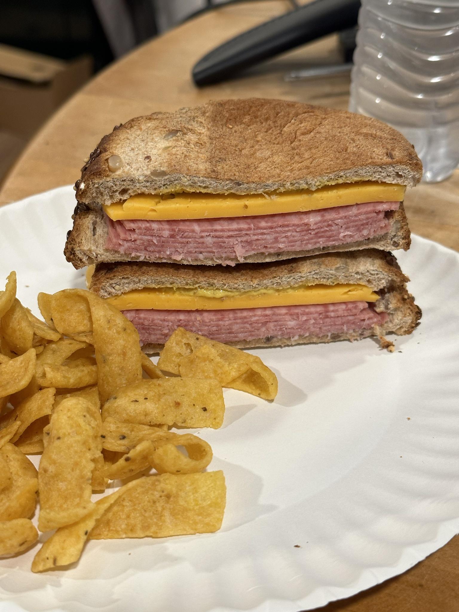 the humble 134am salami sandwich salami, mustard, mayo, colby r