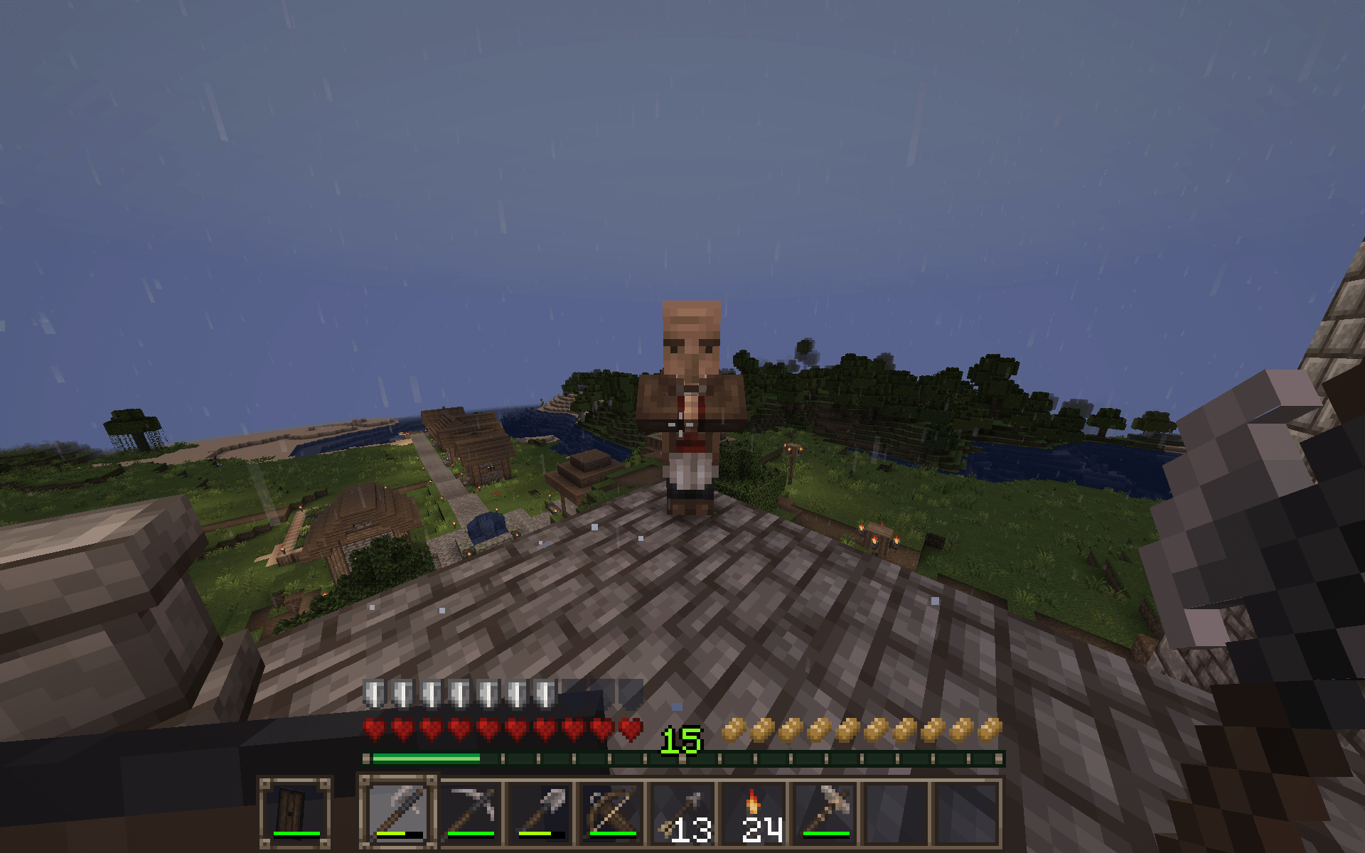 This villager won't leave my house and the 2 iron golems are waiting