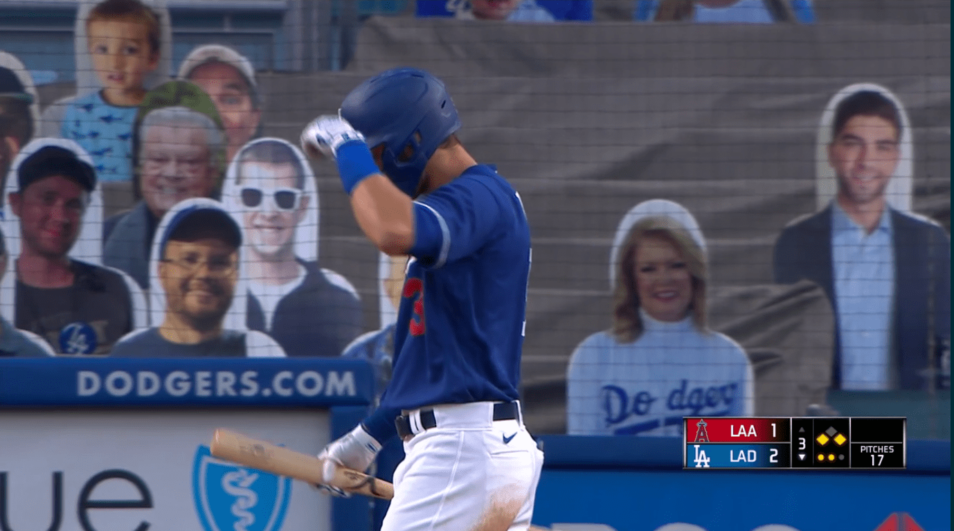 There's a cutout of Mary Hart in her usual seat Dodgers