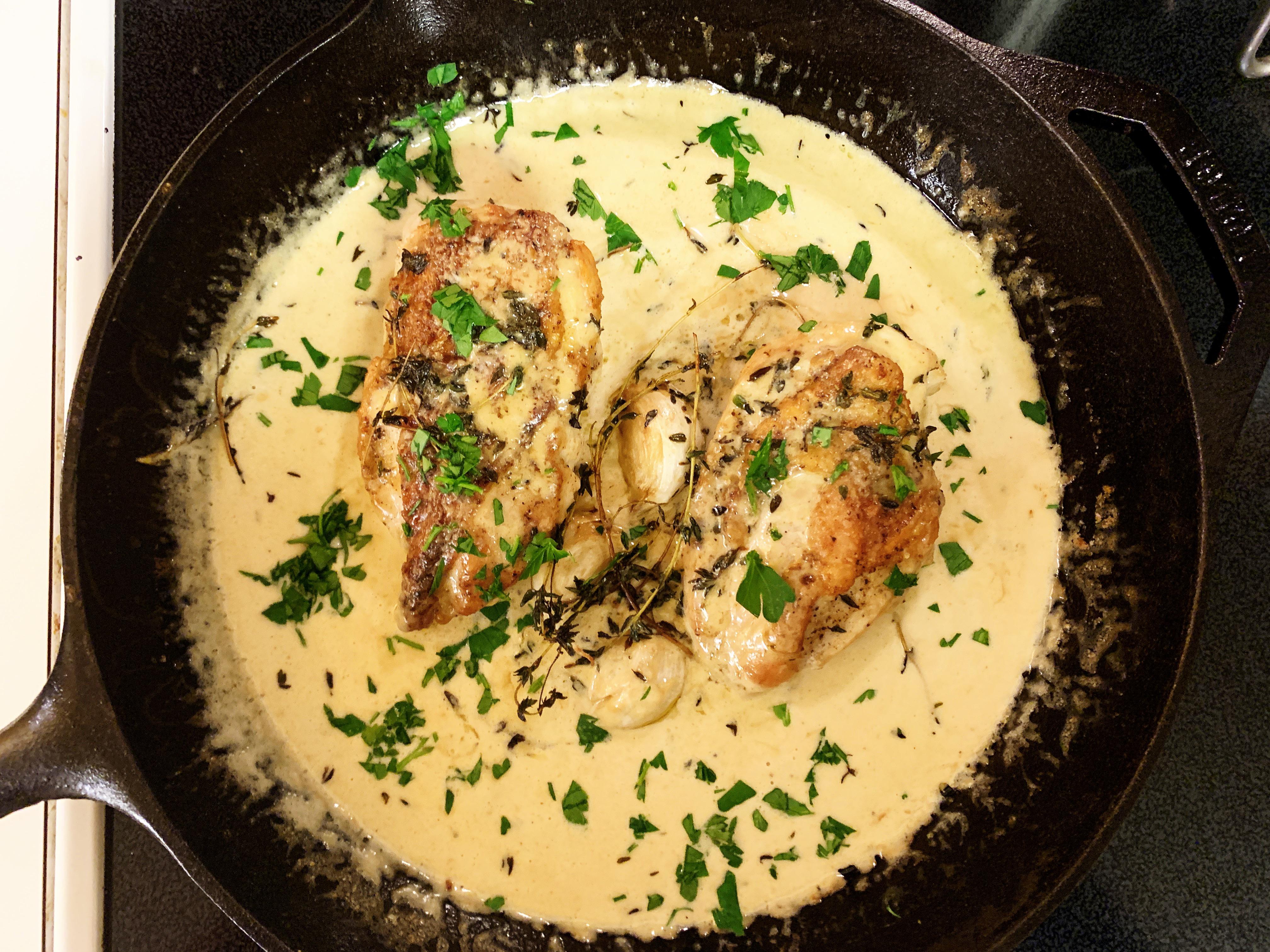 Herb Roasted Chicken with Creamy Lemon Pan Sauce r/castiron