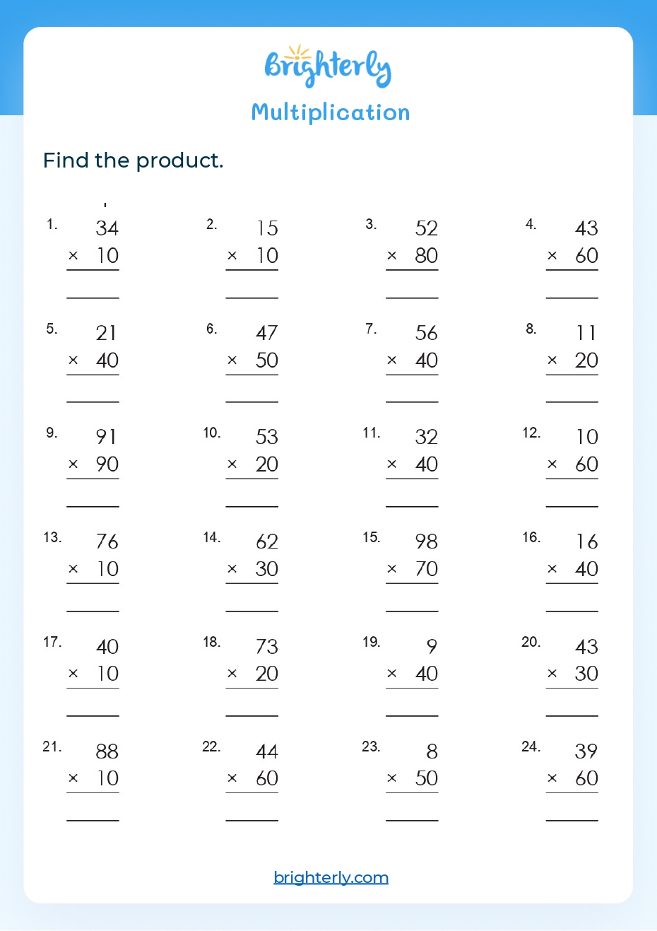 Multiplication Worksheets 4th Grade