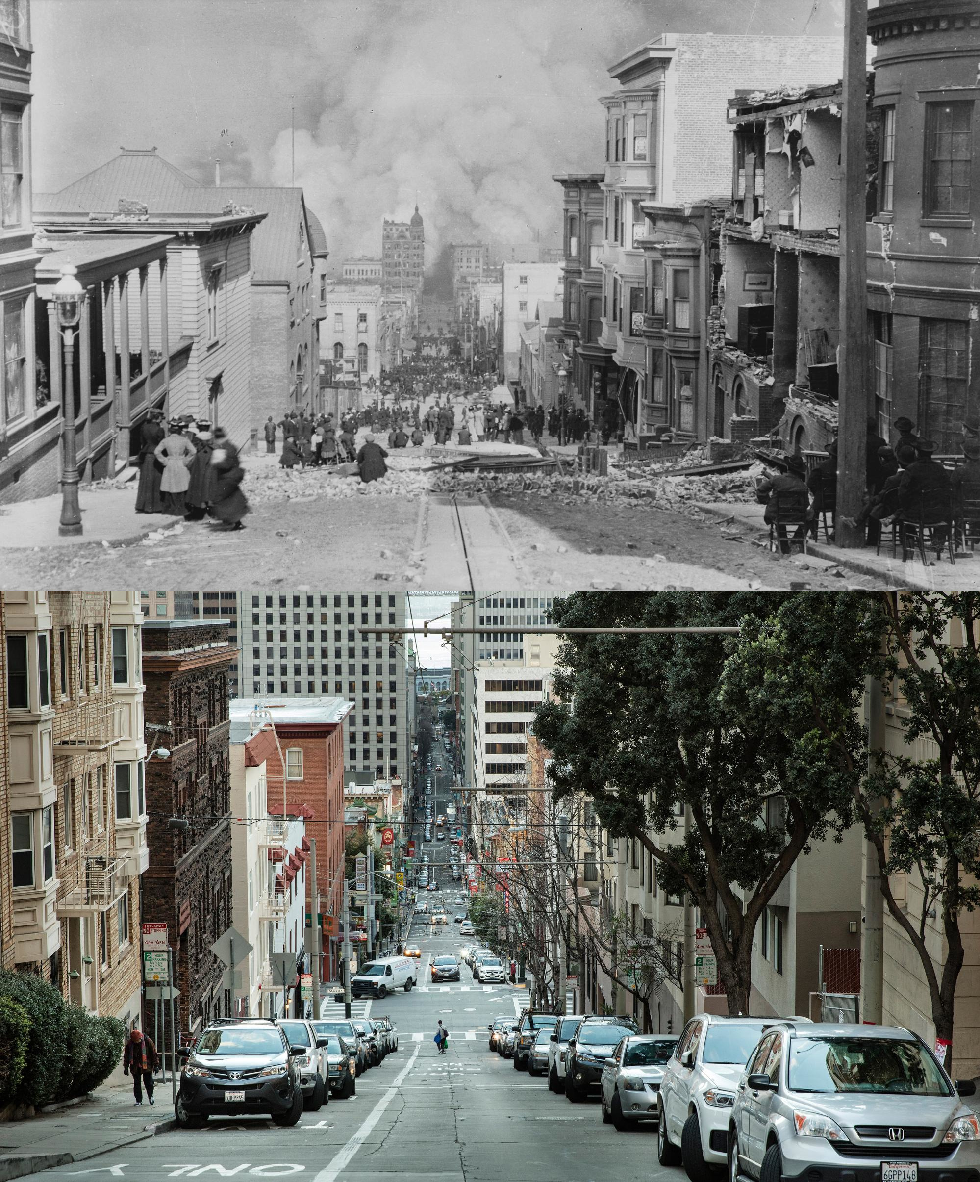 Sacramento Street, San Francisco, CA 1906 2016 r/OldPhotosInRealLife