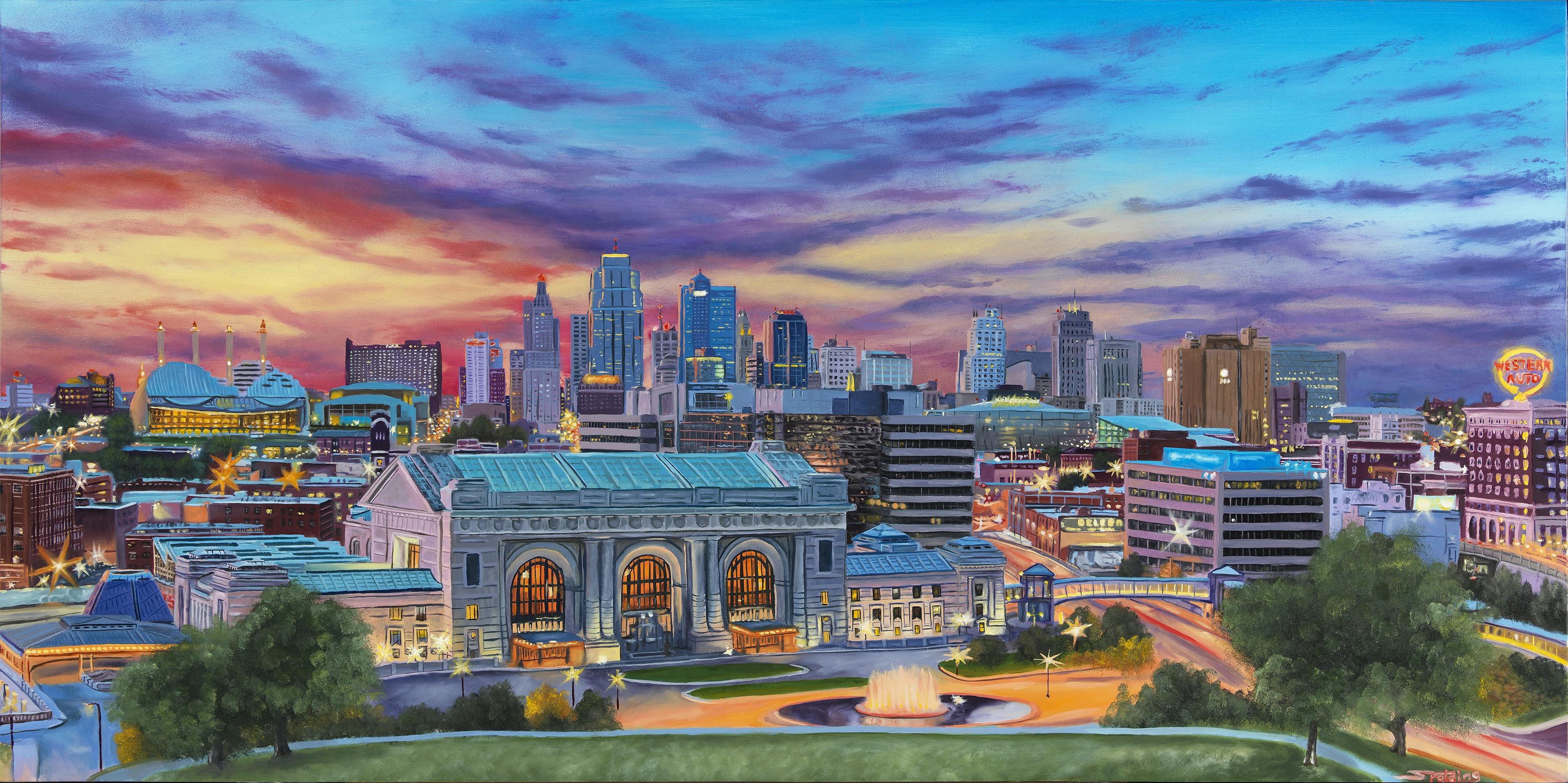 Downtown KCMO, oil paint, 24x48 r/Art