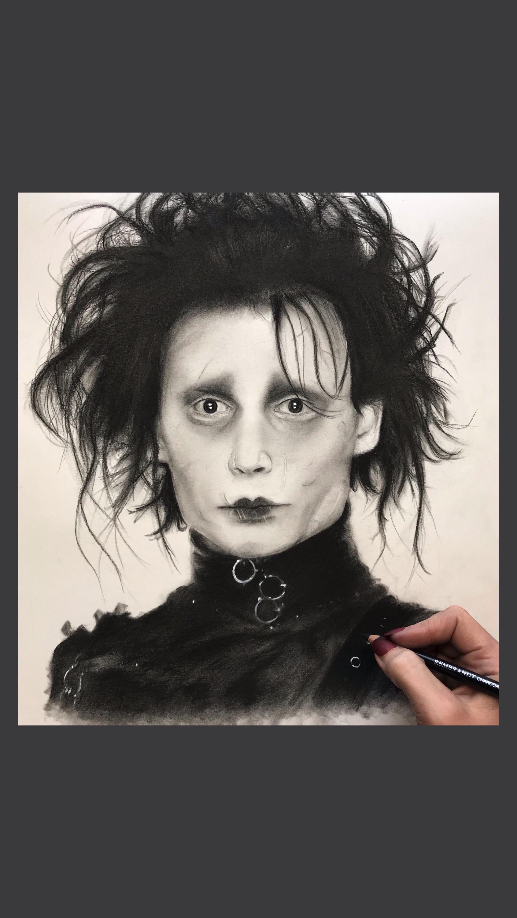 Edward Scissorhands drawing out of charcoal on Bristol Vellum board. Check out my profile link