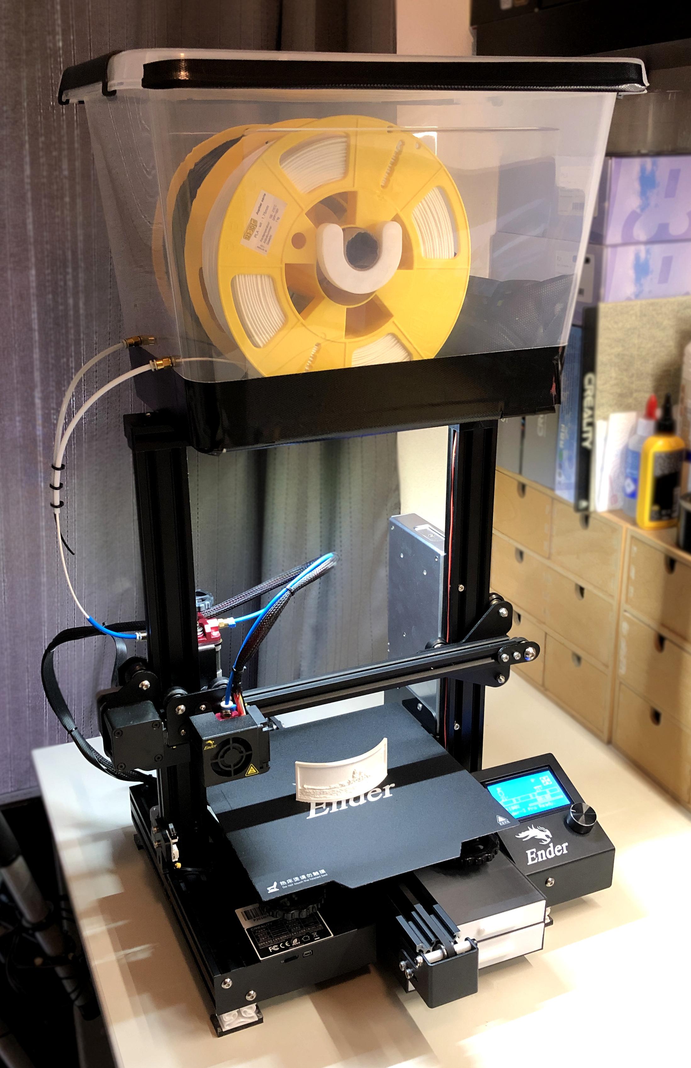 Made a convenient printer mounted 2 spool drybox that feeds directly