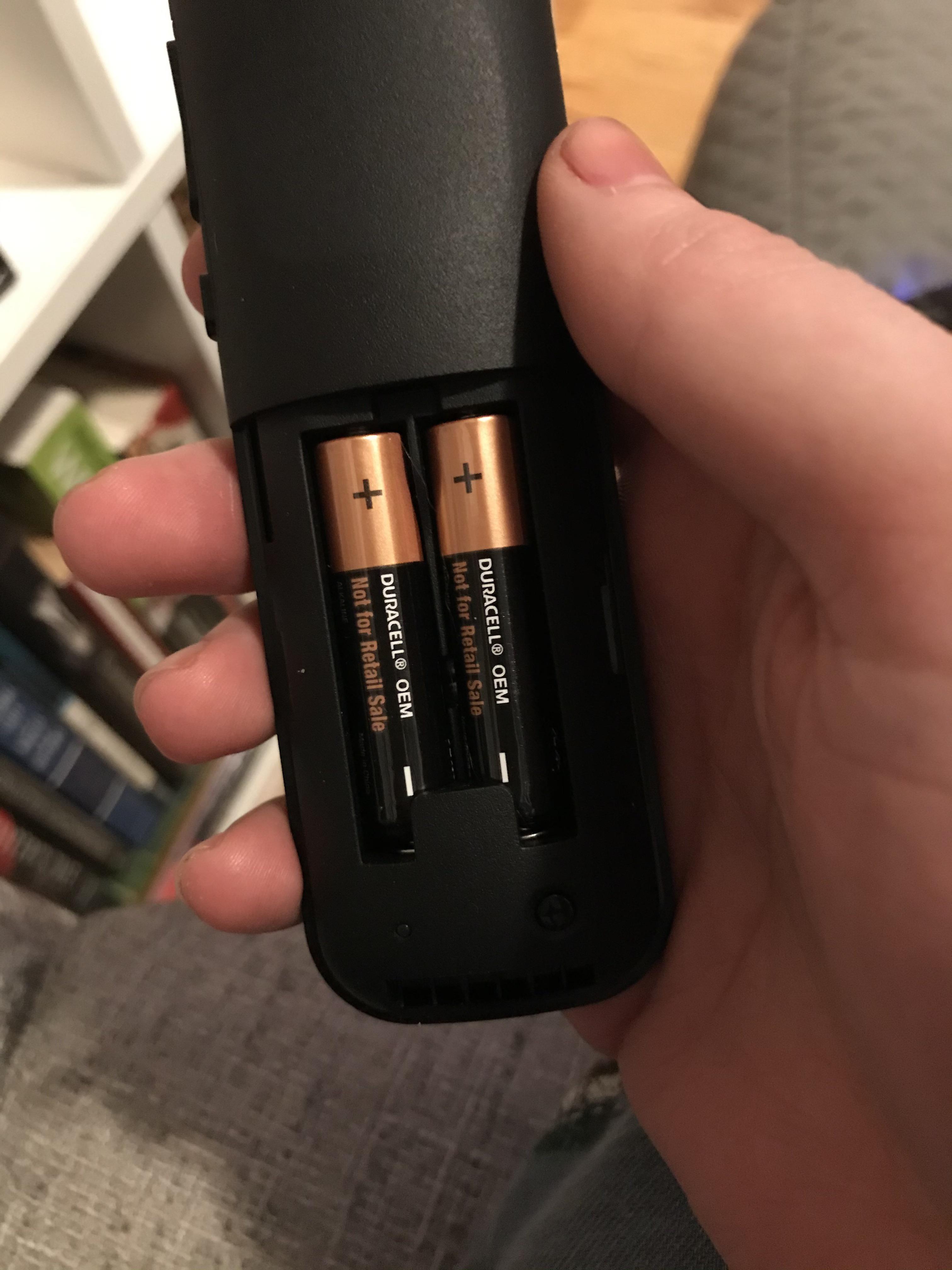 This remote has both of the batteries inserted in the same direction