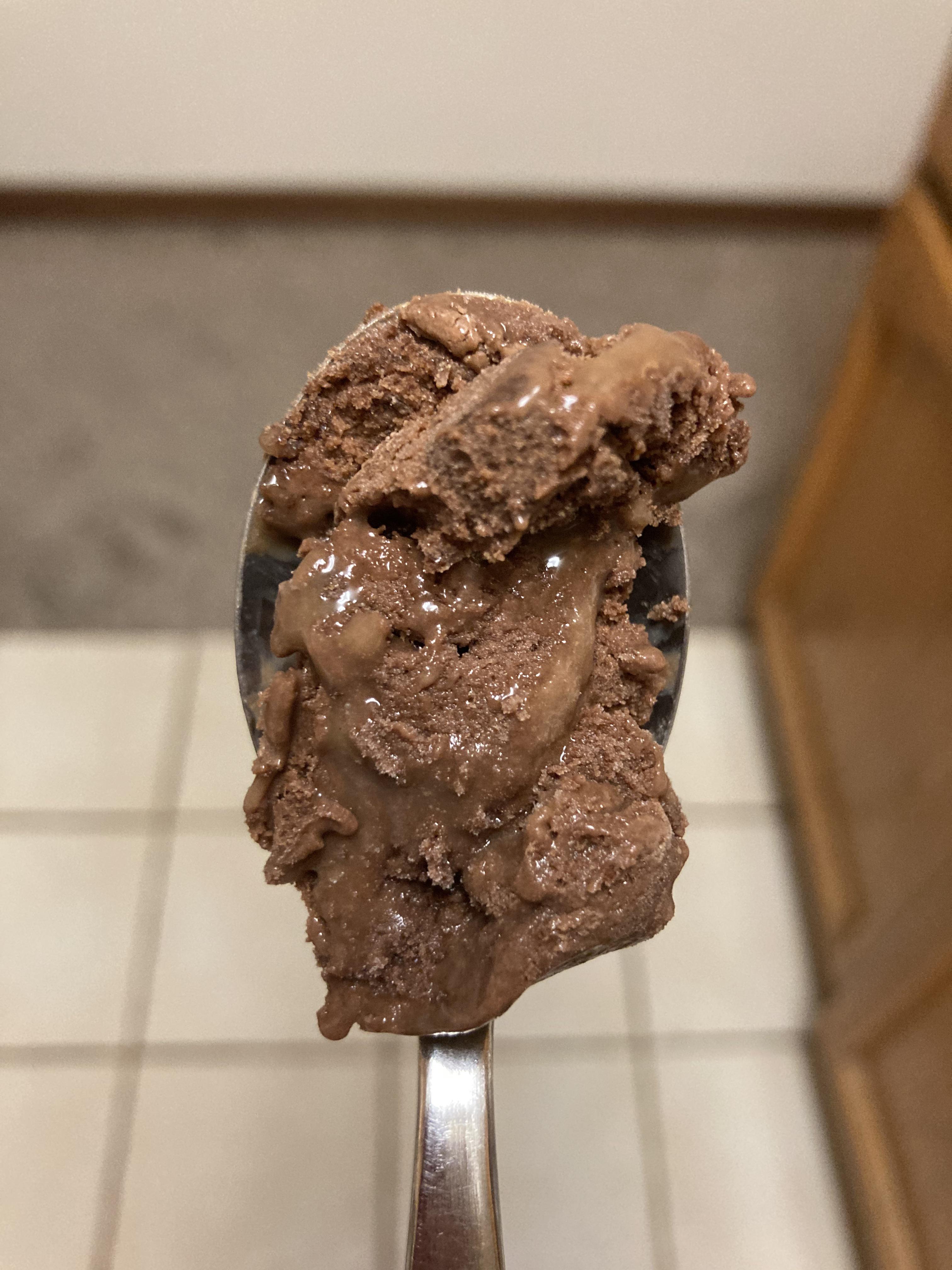 Chocolate ice cream with caramel ripple and brownie chunks r/icecreamery