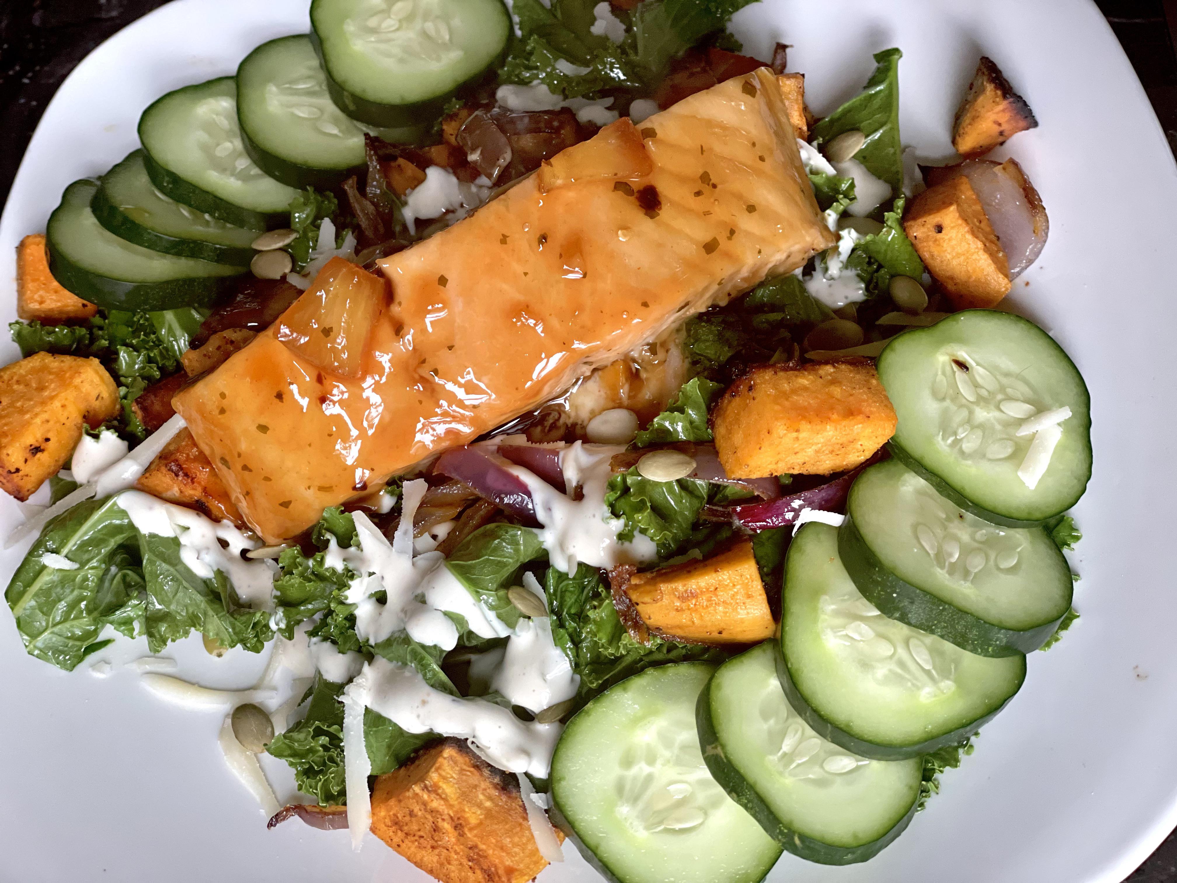 salmon kale & sweet potato r/salads