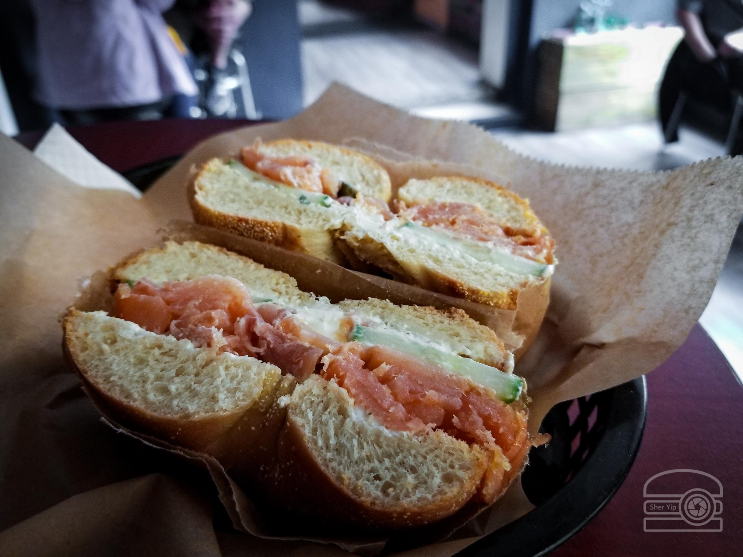 Lox Bagel w/ Cucumber, Cream Cheese w/ Lemon, Capers The Grind