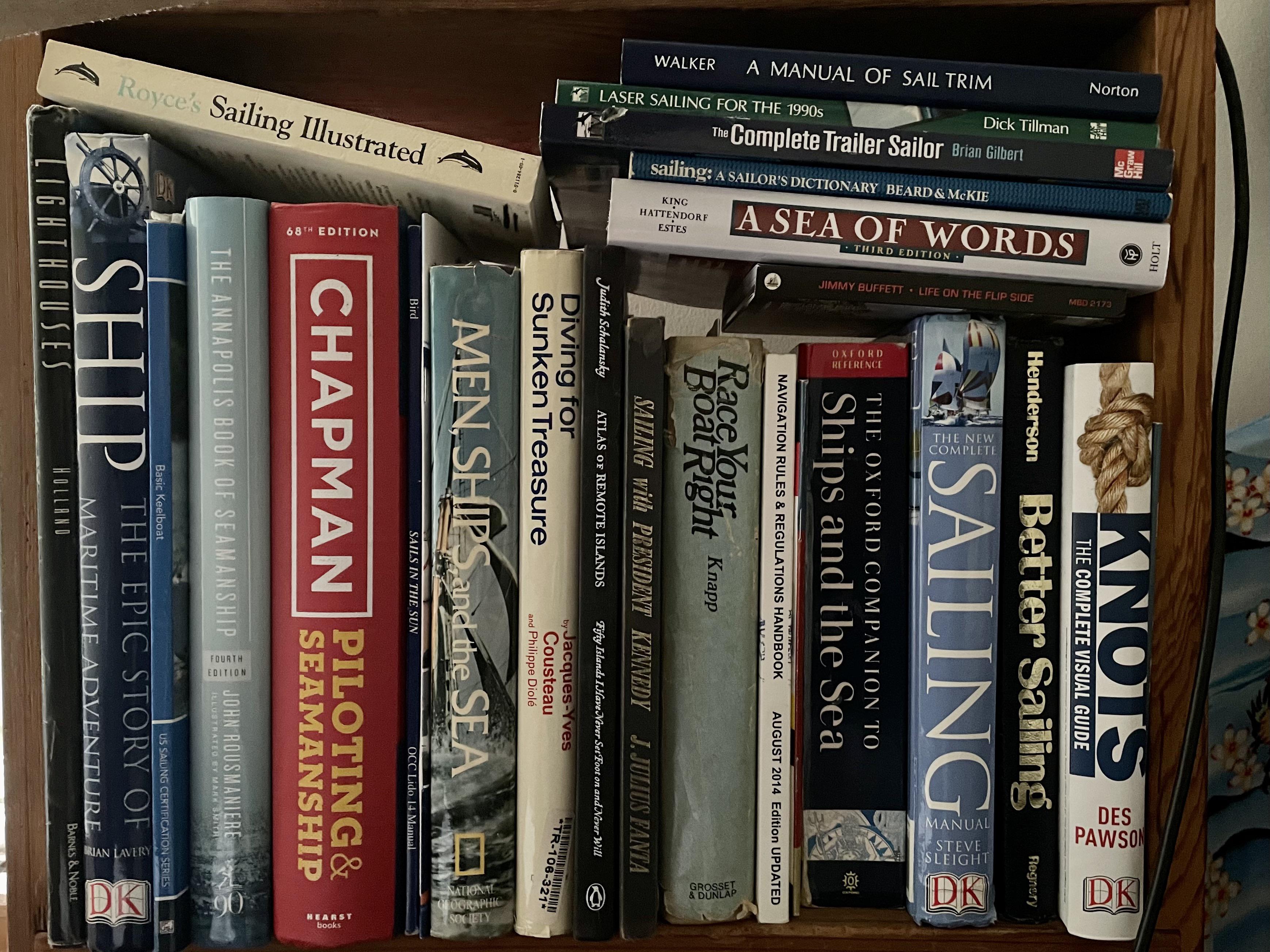 My nautical library. A few of these have been on r/sailing