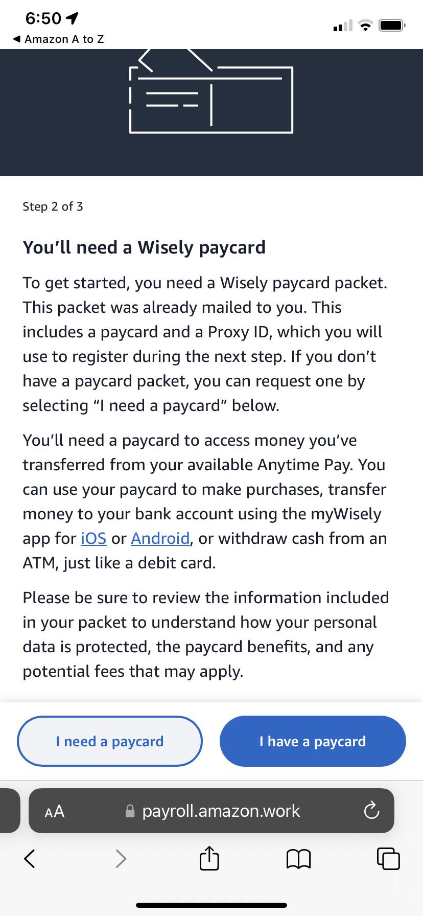 Is anytime pay only available for wisely card or can I use my direct